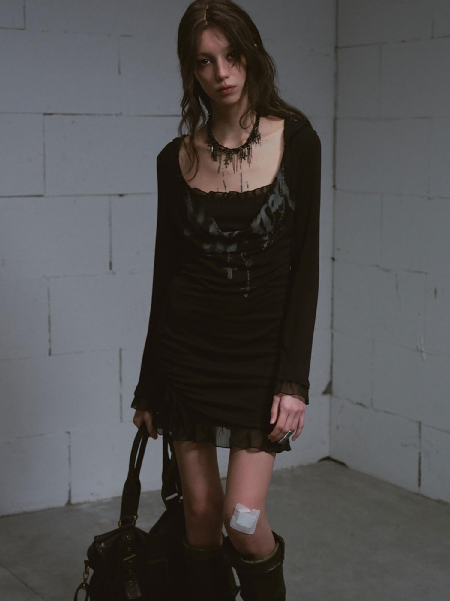 Update c Lace Up Hem Hooded Slip Dress With Punk Print