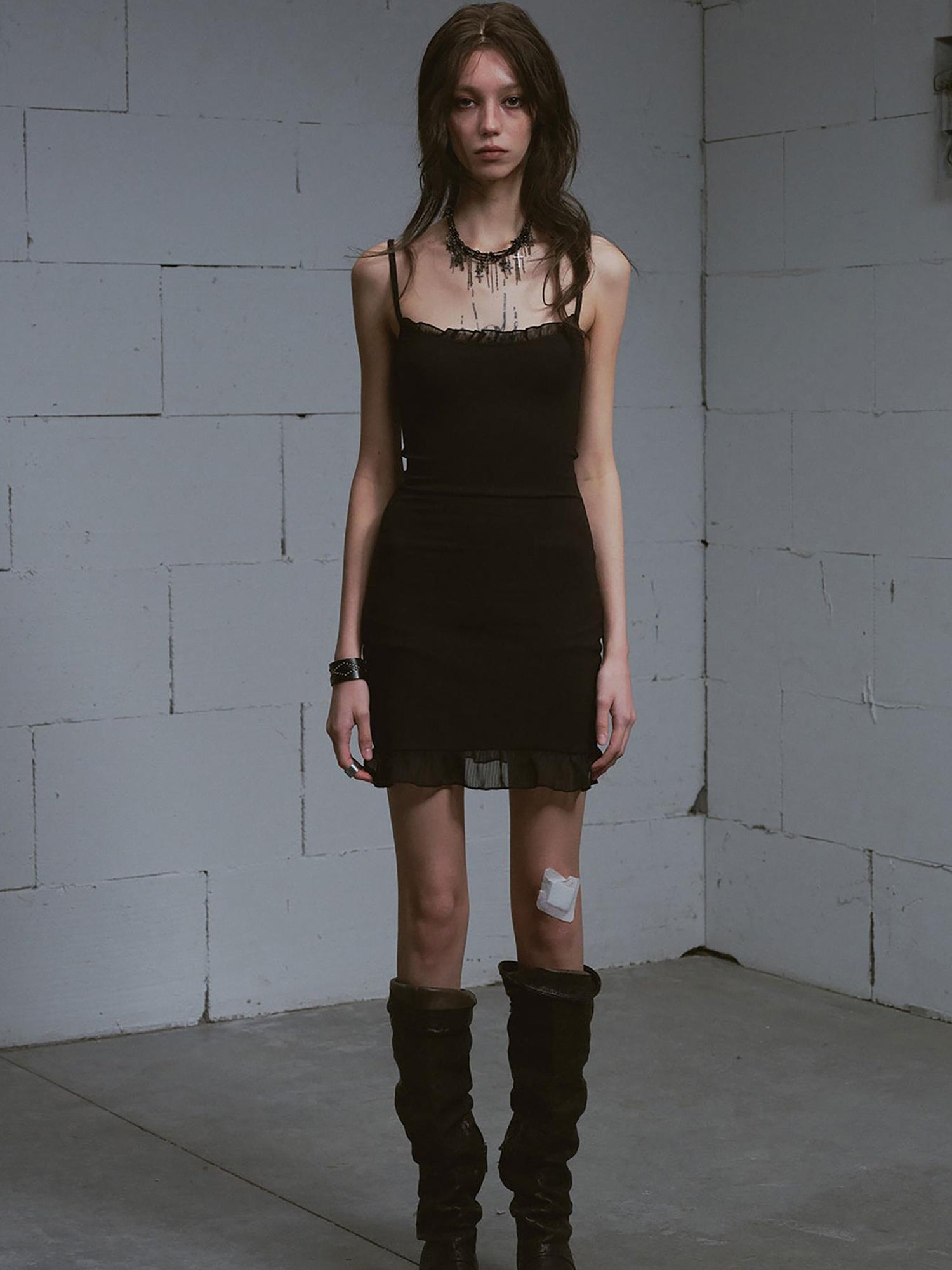 Update c Lace Up Hem Hooded Slip Dress With Punk Print