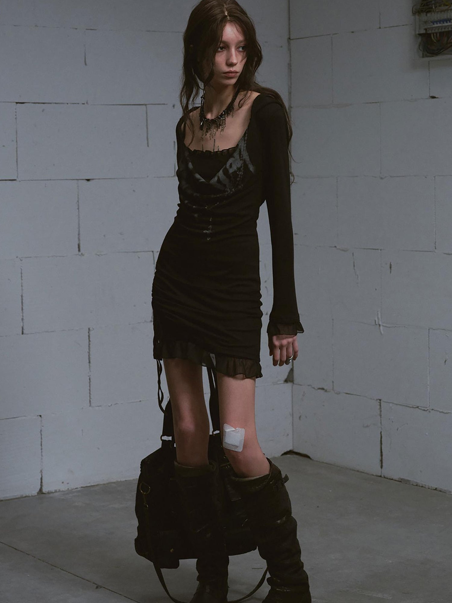 Update c Lace Up Hem Hooded Slip Dress With Punk Print