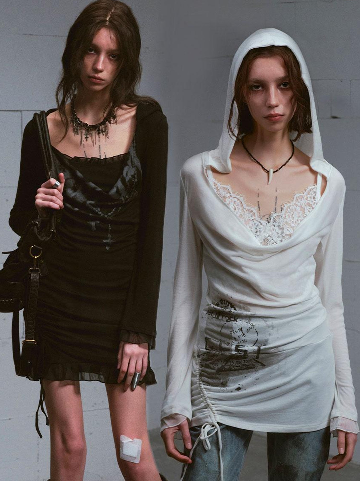 Update c Lace Up Hem Hooded Slip Dress With Punk Print