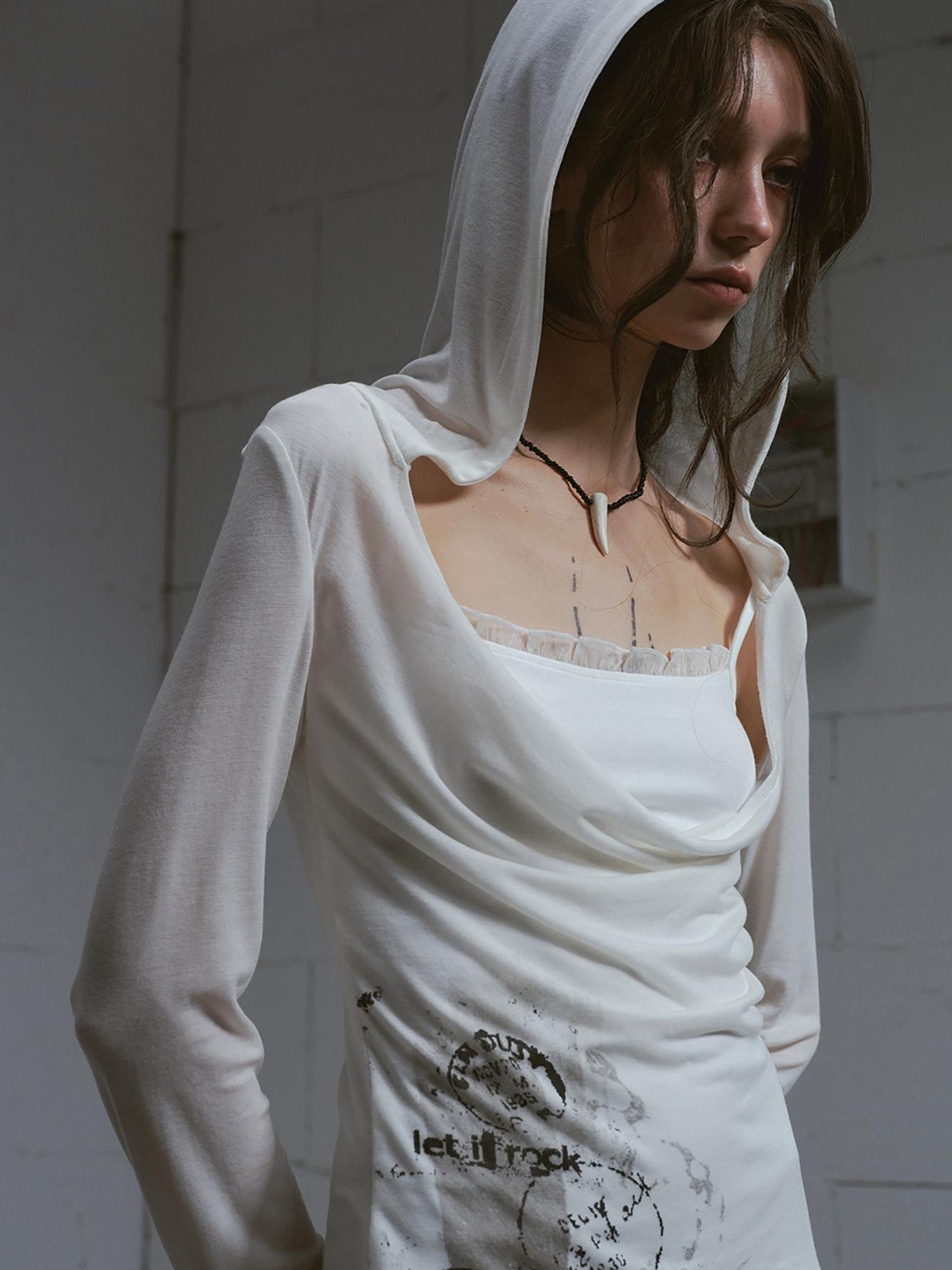 Update c Lace Up Hem Hooded Slip Dress With Punk Print
