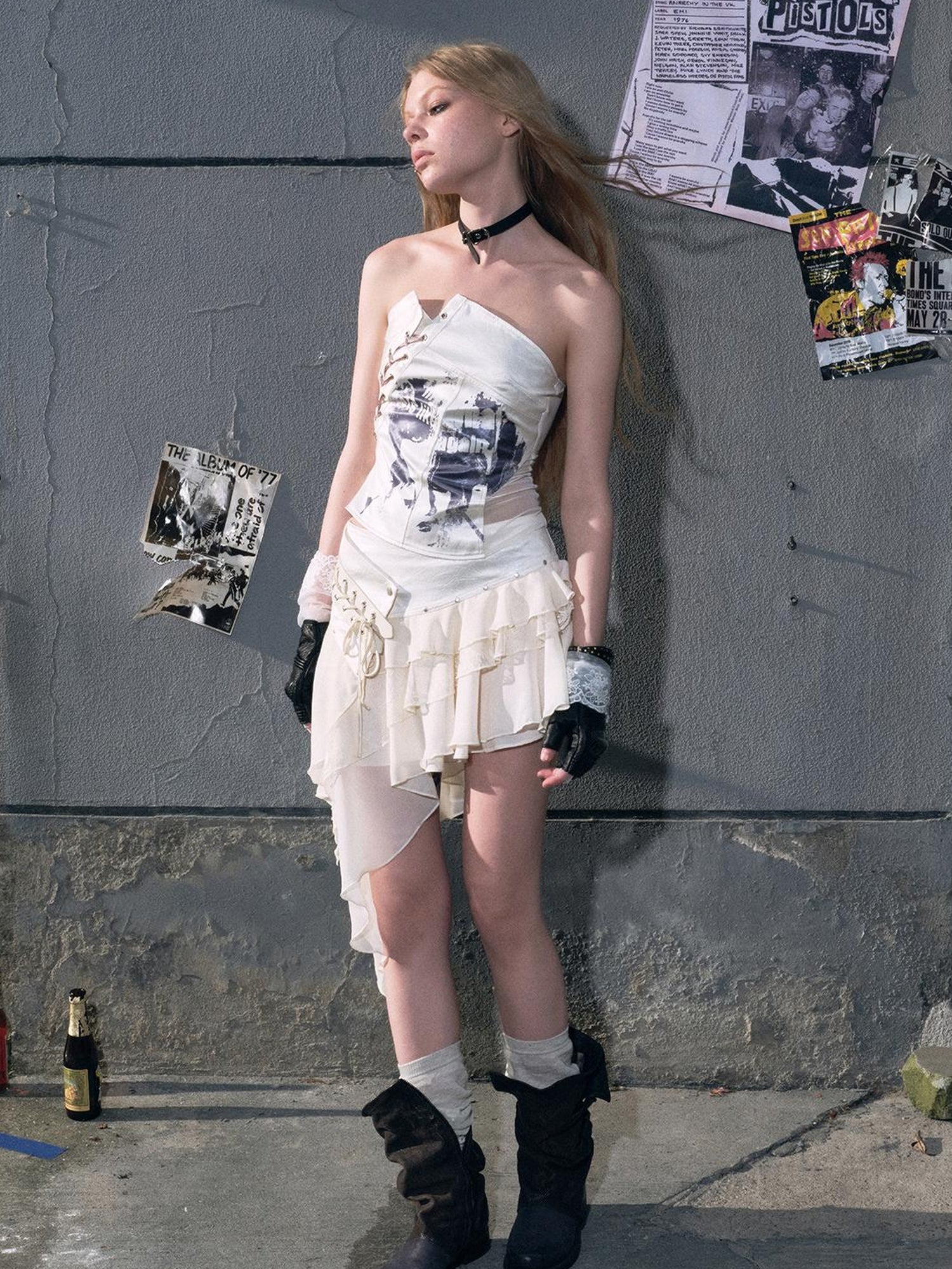 c Lost Hand Punk Deconstructed Ribbon Bra Top