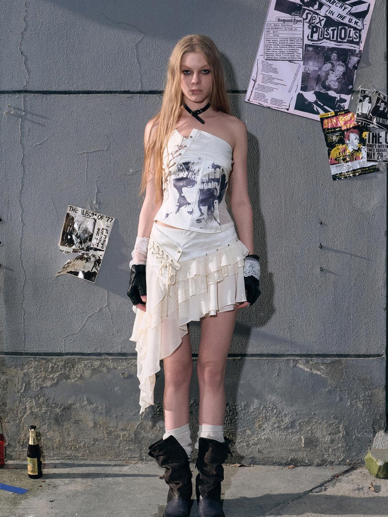 c Lost Hand Punk Deconstructed Ribbon Bra Top