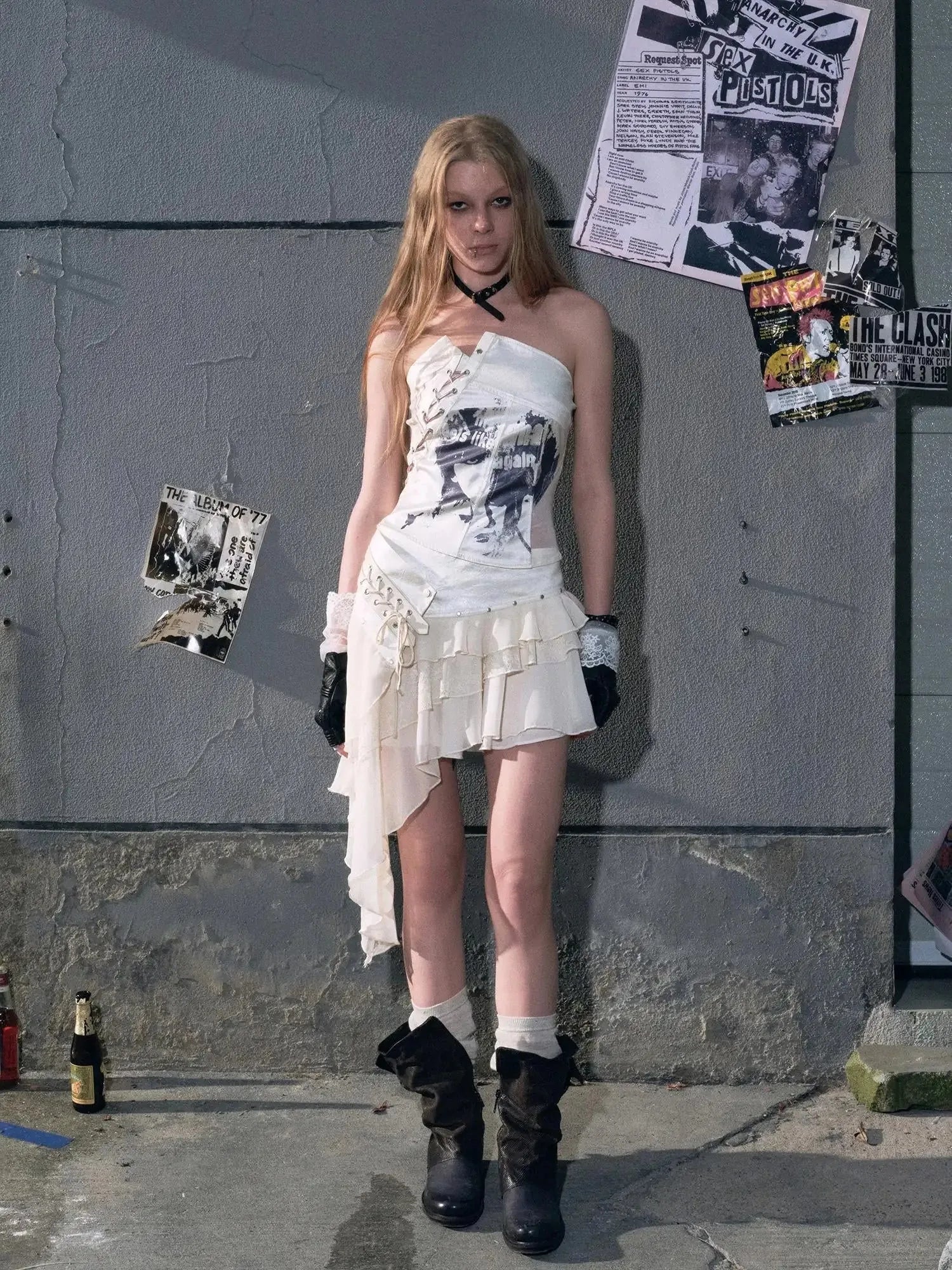 Lost Hand Punk Deconstructed Ribbon Bra Top