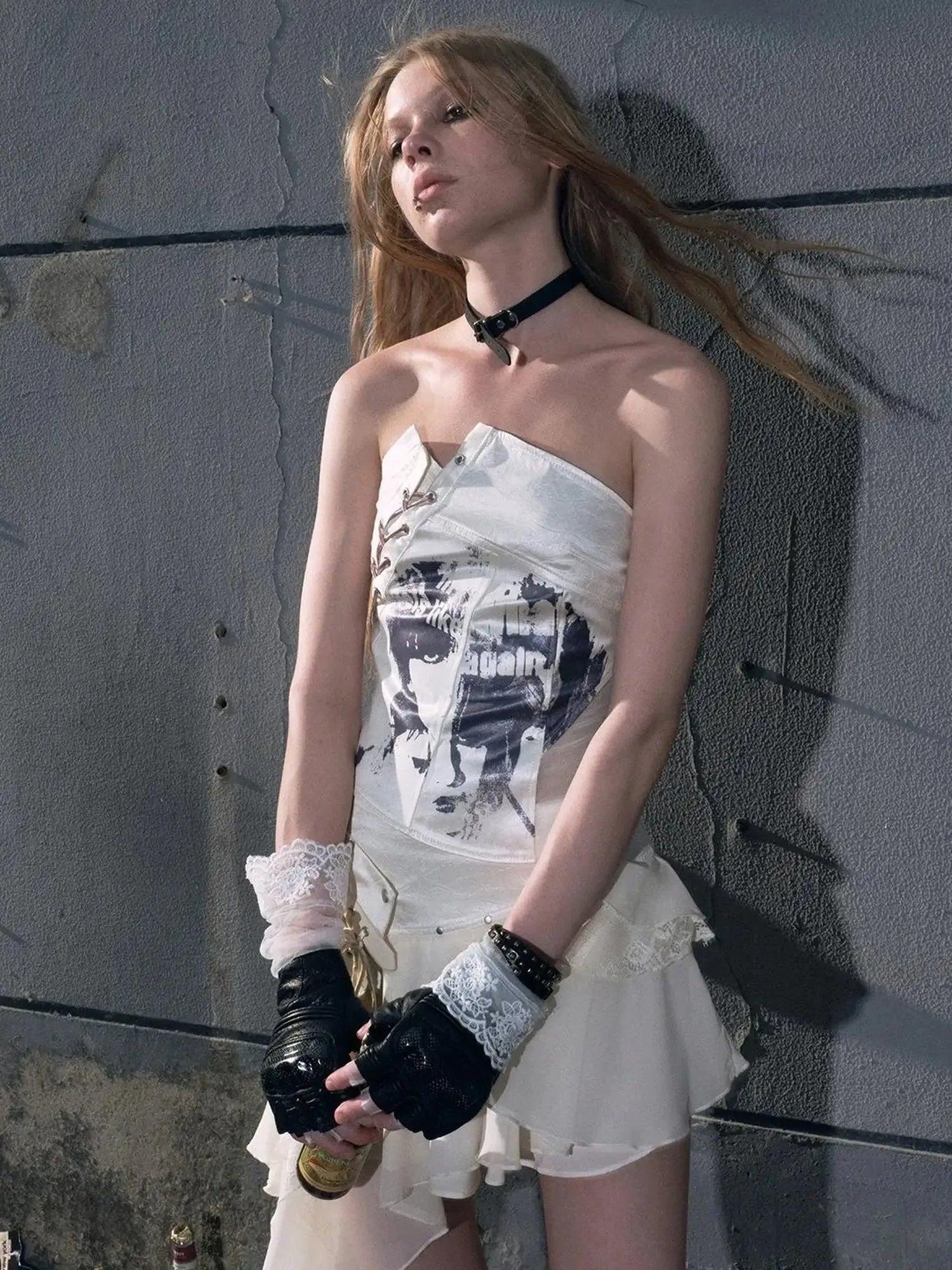 Lost Hand Punk Deconstructed Ribbon Bra Top