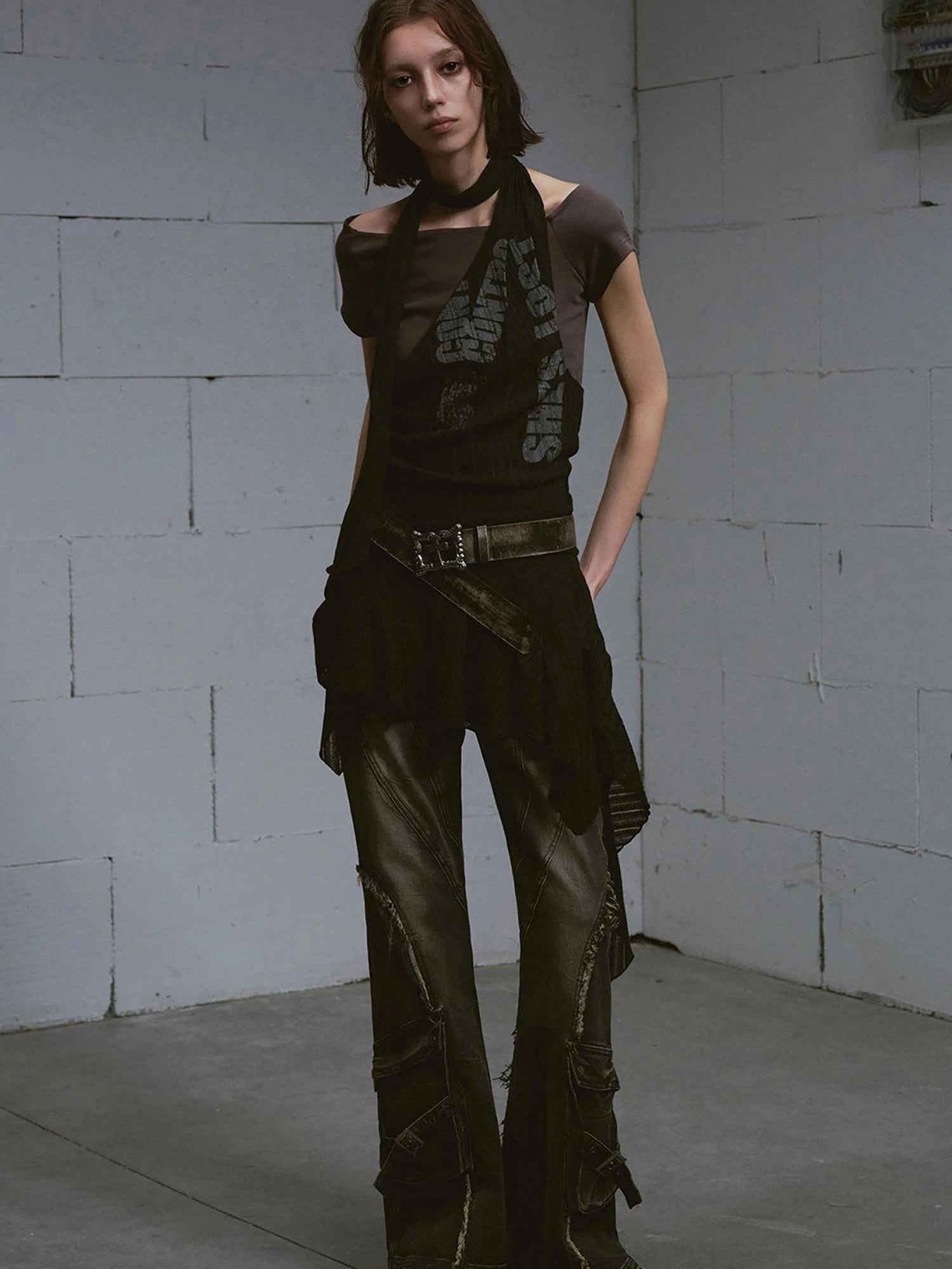 Lost Road Print Layered Dress With Scarf