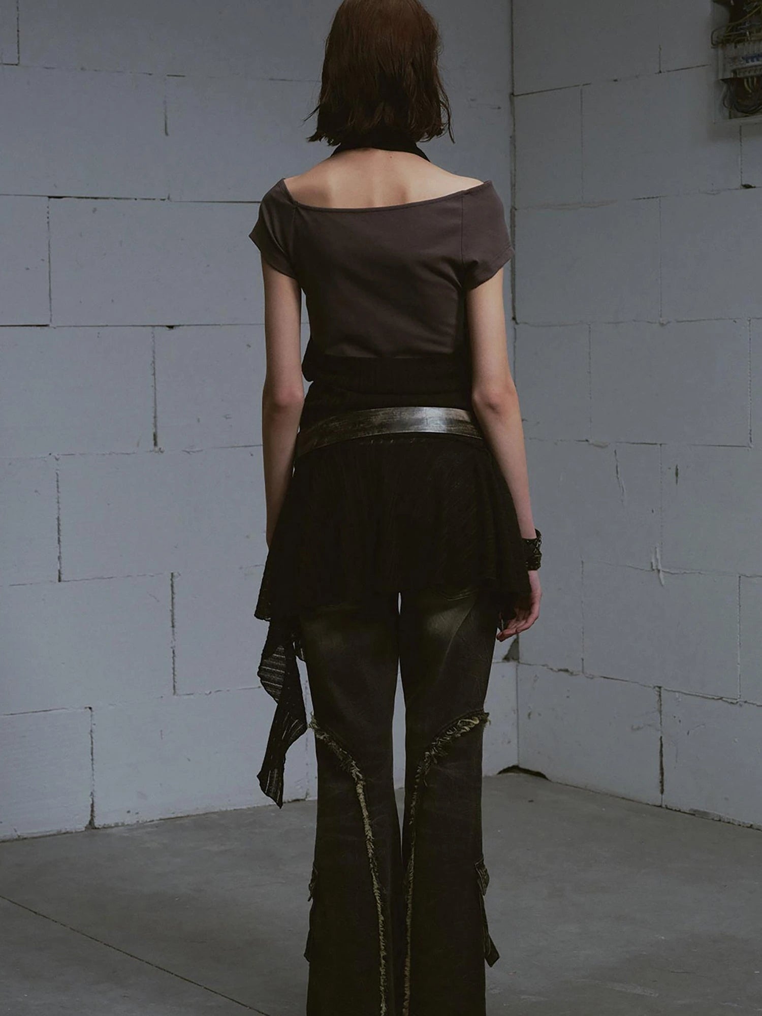 Lost Road Print Layered Dress With Scarf