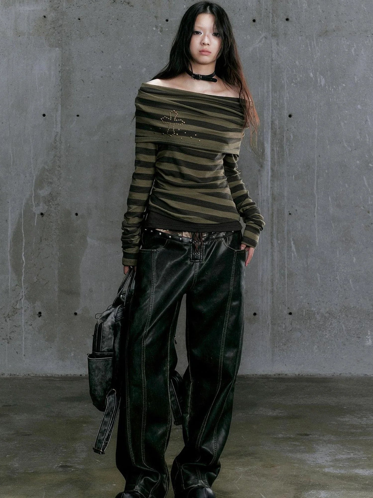 Low Waist Wide Leg Belted Patchwork Denim Pants