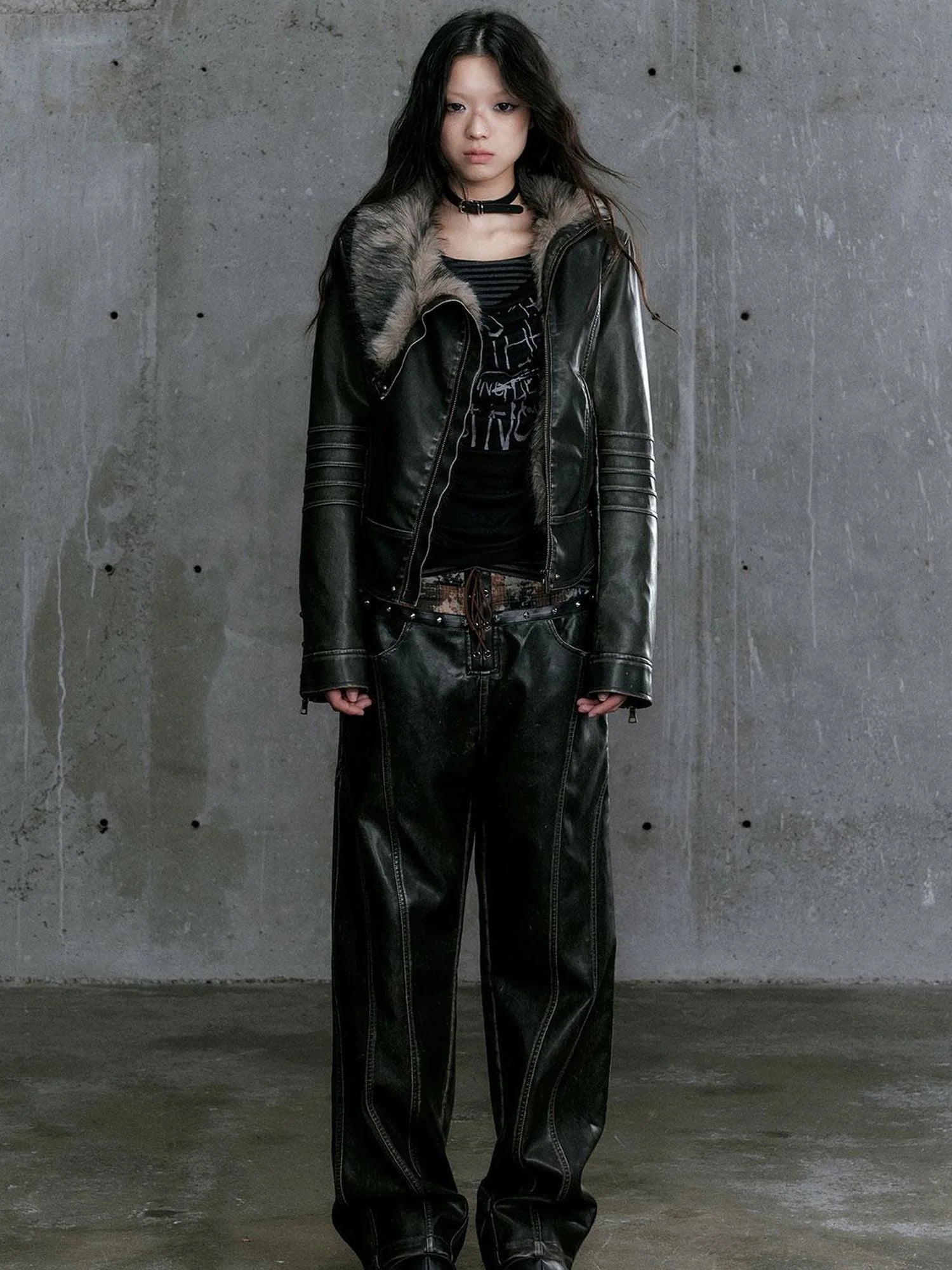 Low Waist Wide Leg Belted Patchwork Denim Pants