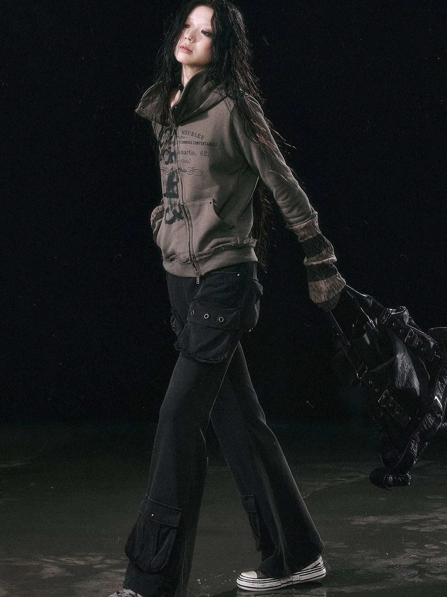 Military Knit Cargo Pants With Wide Waistband