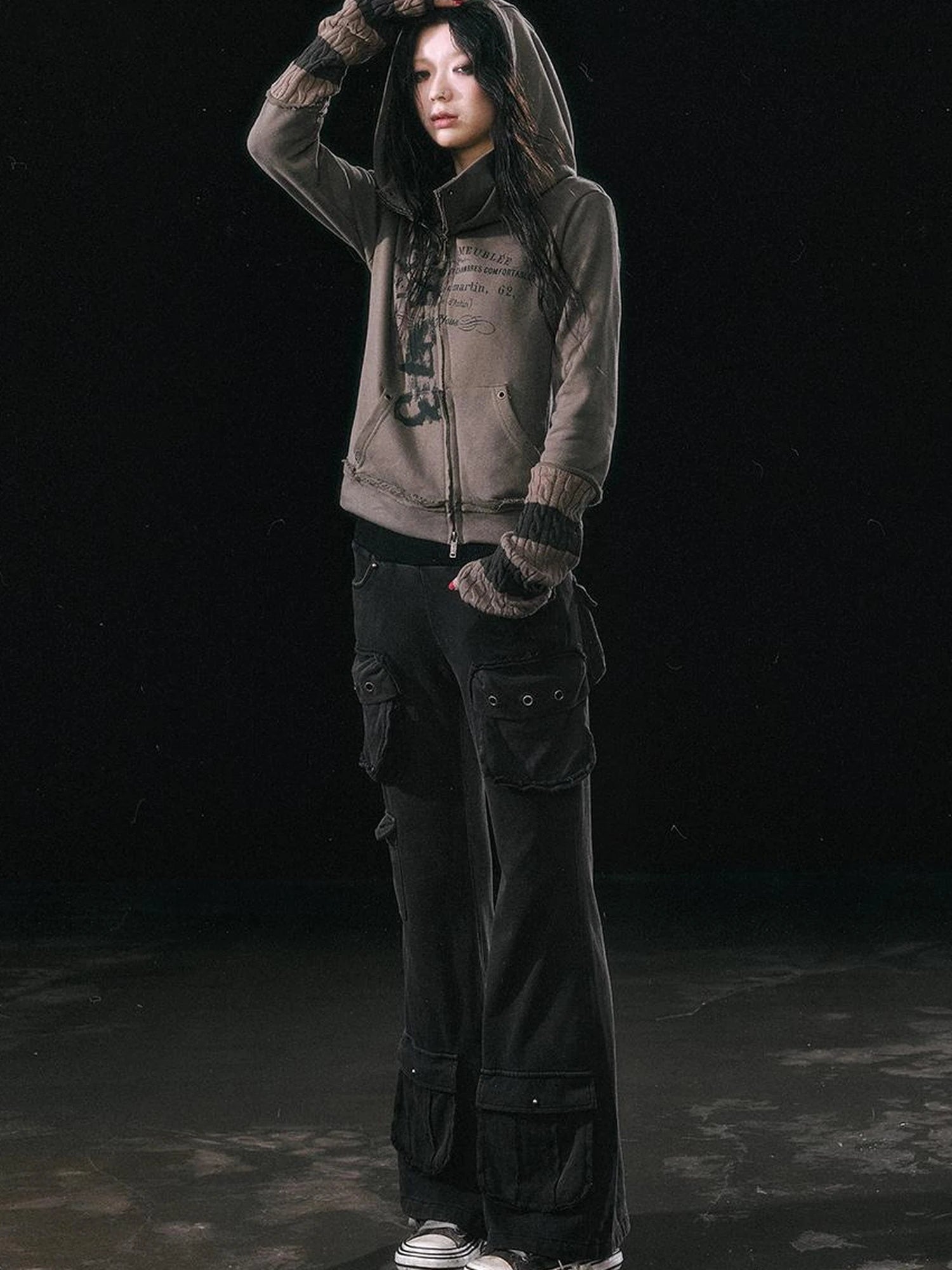 Military Knit Cargo Pants With Wide Waistband