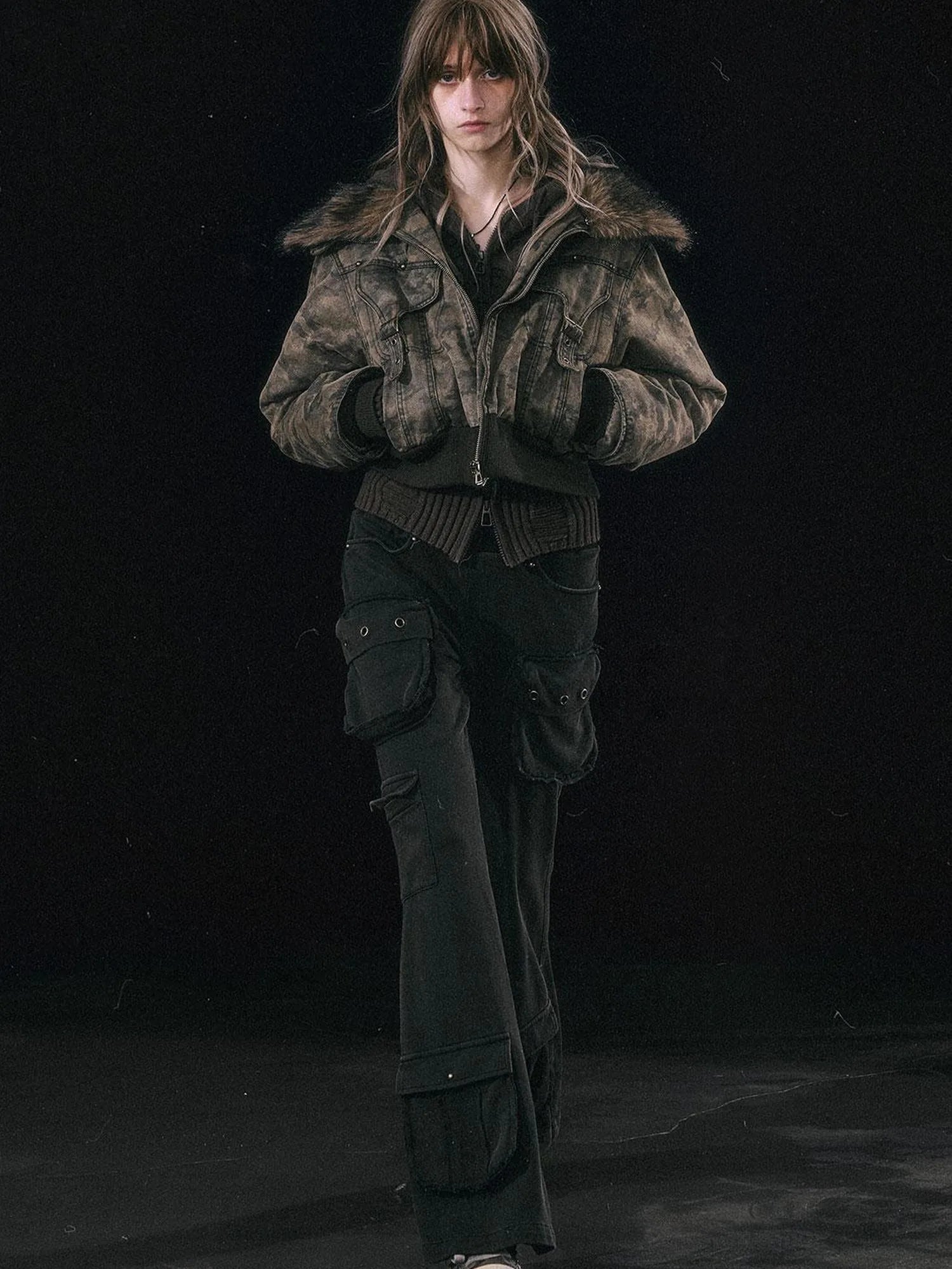 Military Knit Cargo Pants With Wide Waistband