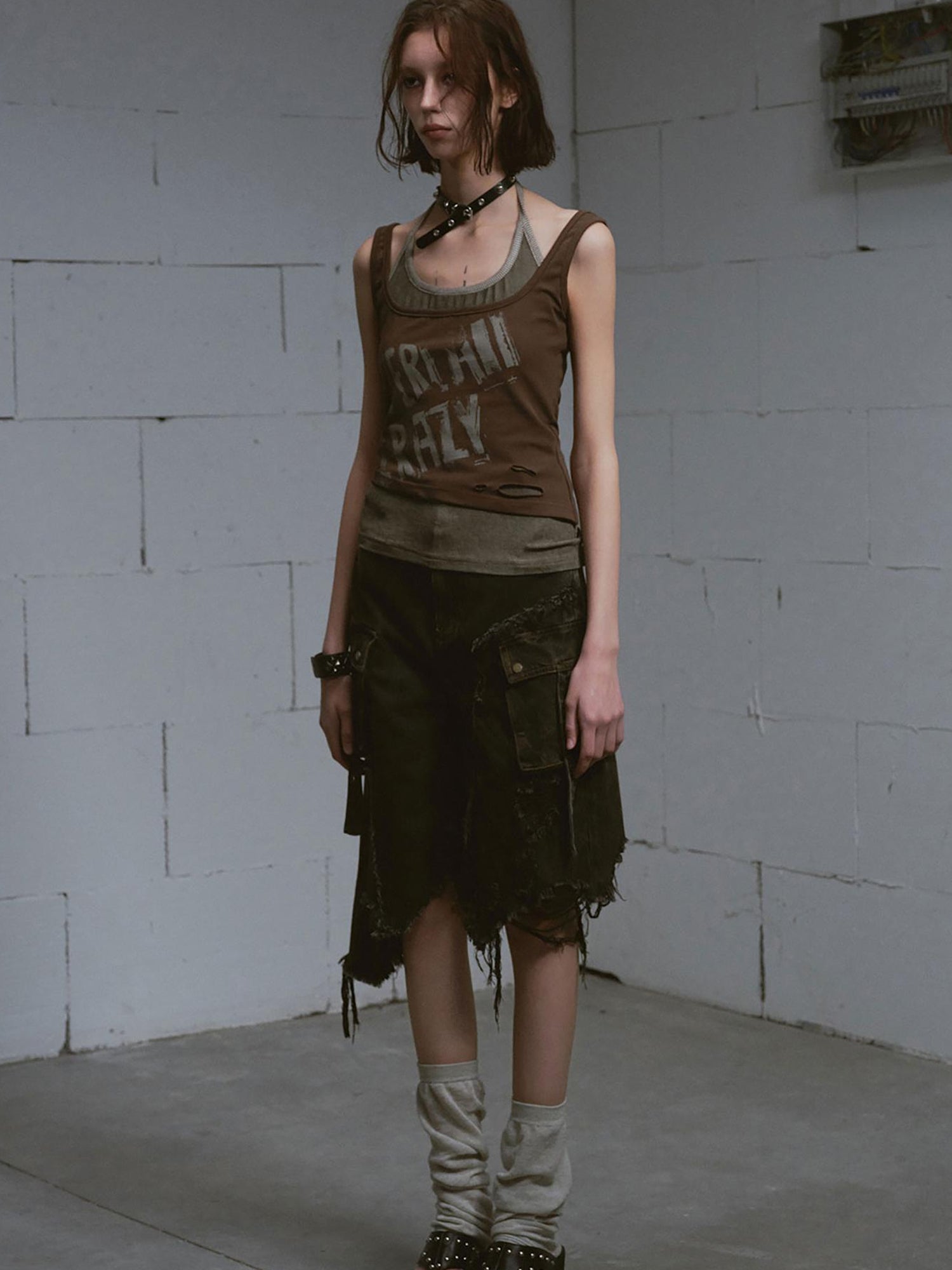 Update c Mud Dyed Grunge Denim Cropped Shorts With Raw Hem Patchwork