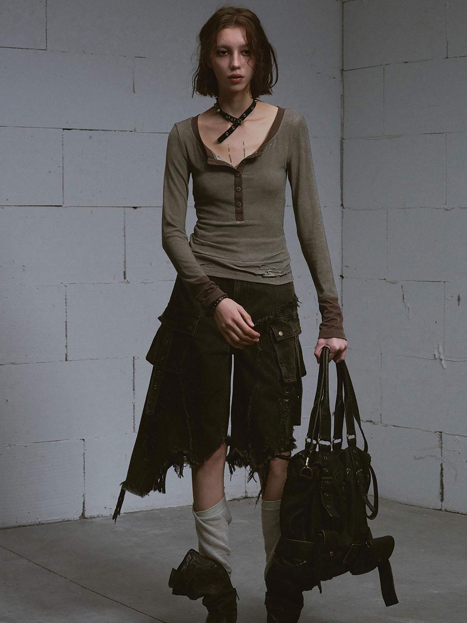Update c Mud Dyed Grunge Denim Cropped Shorts With Raw Hem Patchwork