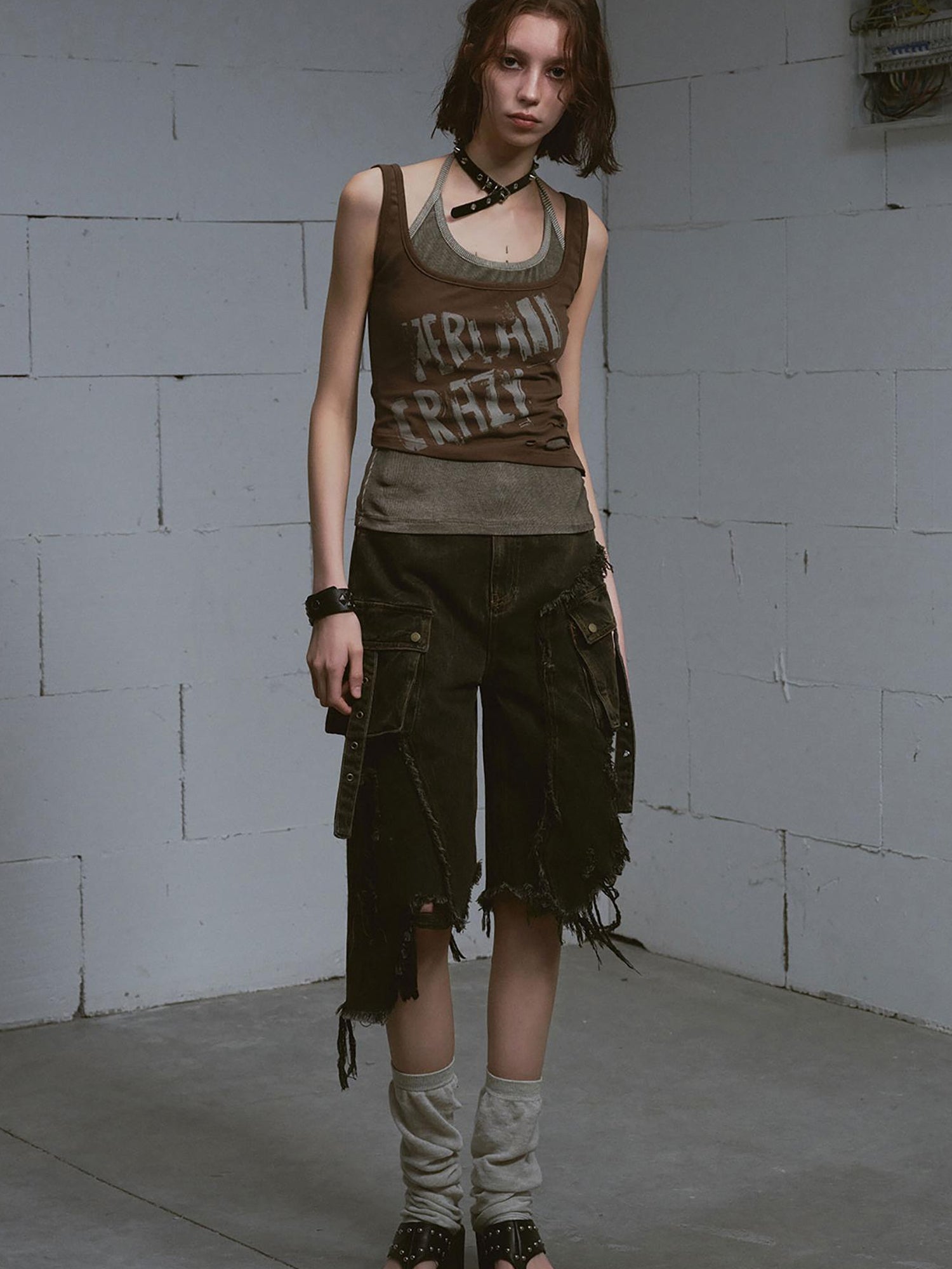 Update c Mud Dyed Grunge Denim Cropped Shorts With Raw Hem Patchwork