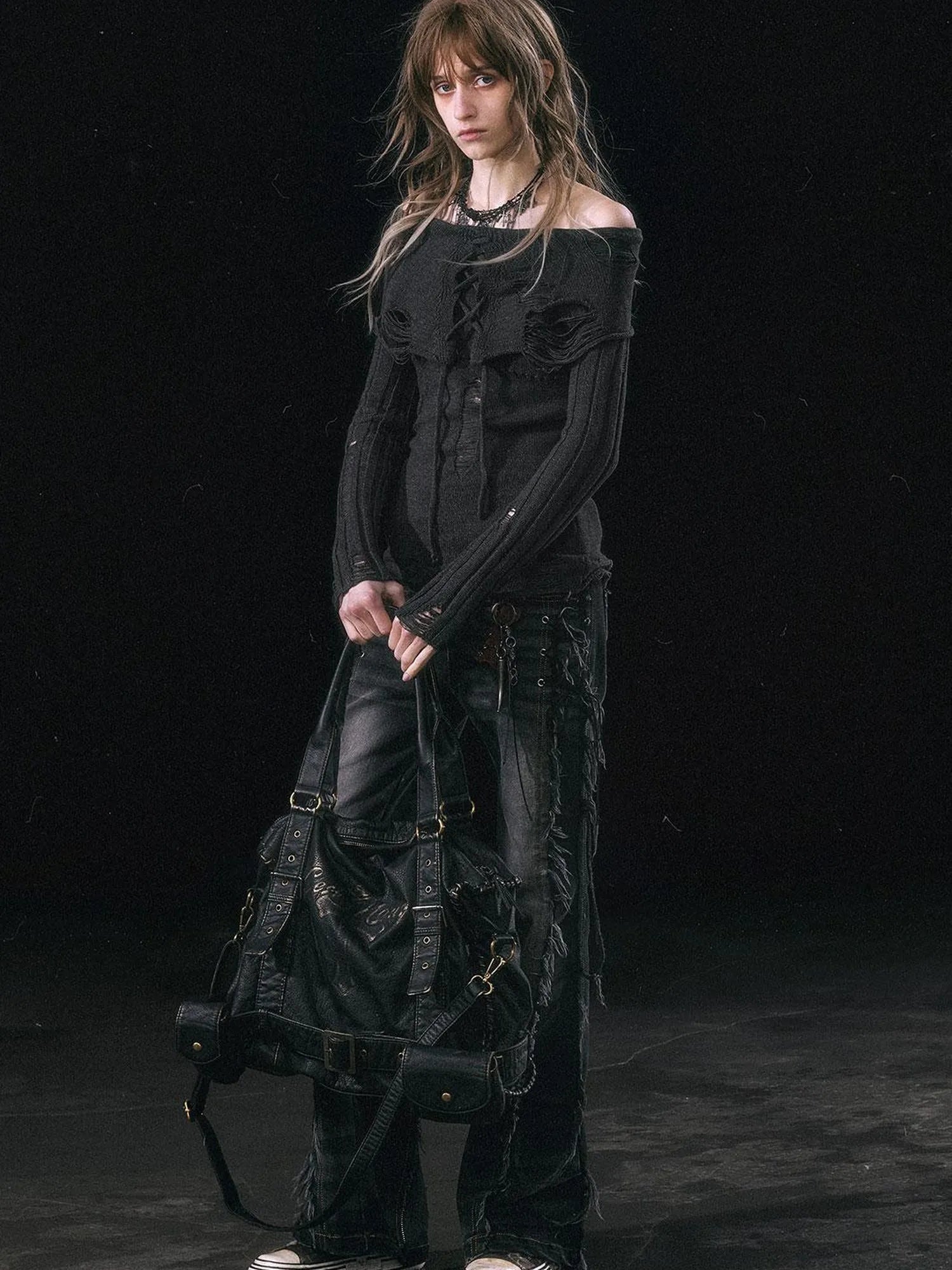 Smoke Rain Resistant Two Tone Distressed Turtleneck Sweater