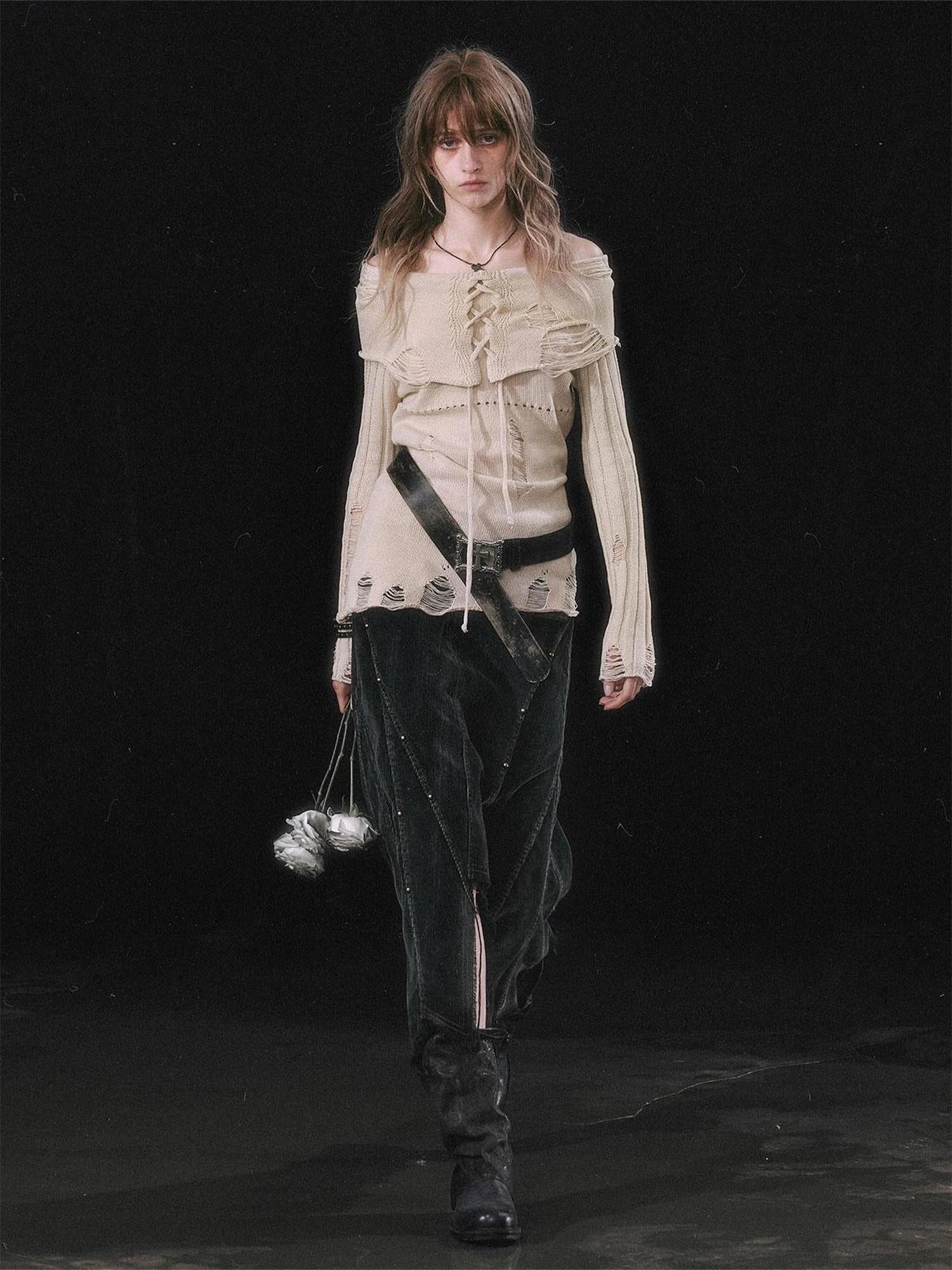 Smoke Rain Resistant Two Tone Distressed Turtleneck Sweater