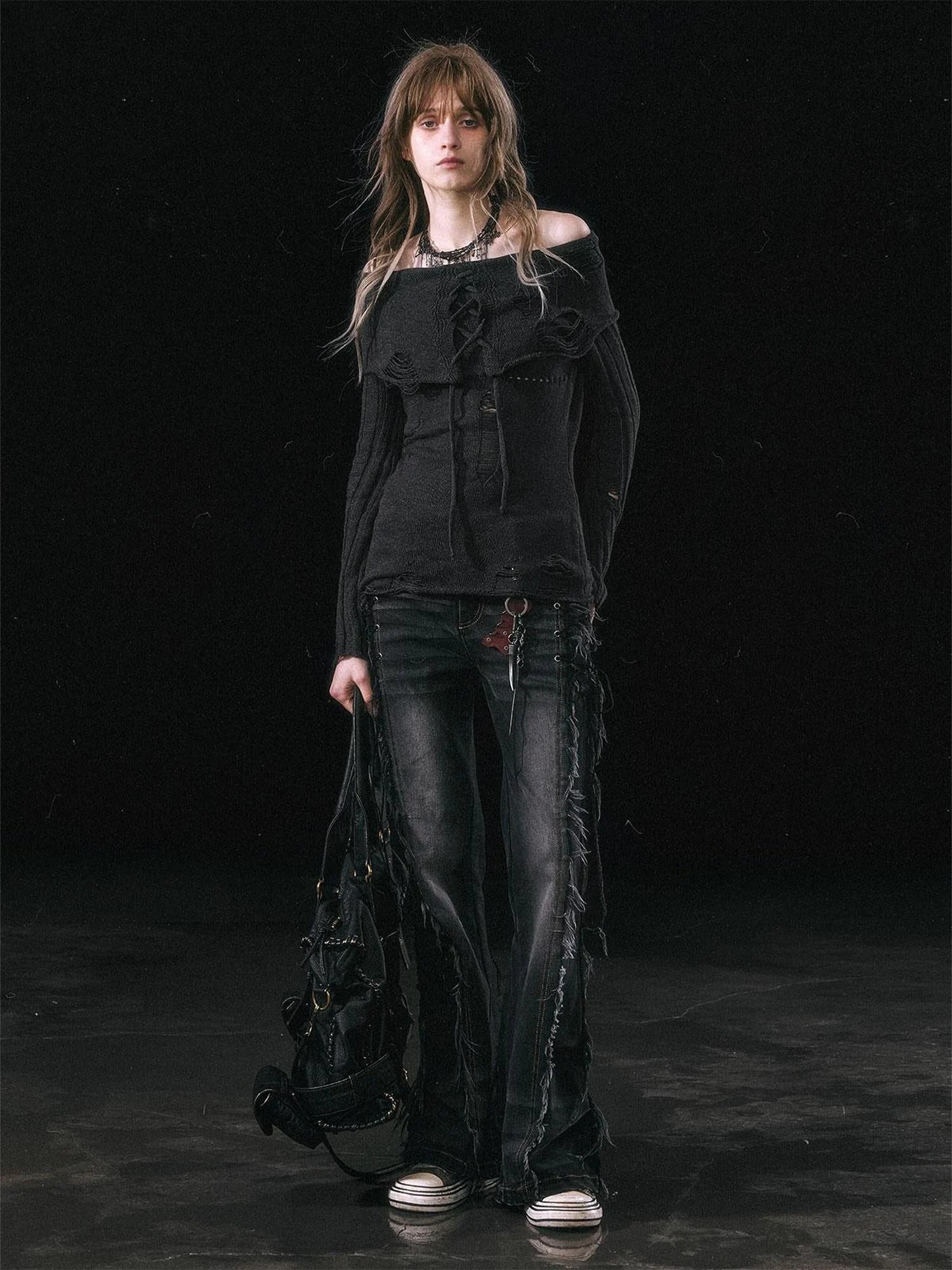 Smoke Rain Resistant Two Tone Distressed Turtleneck Sweater