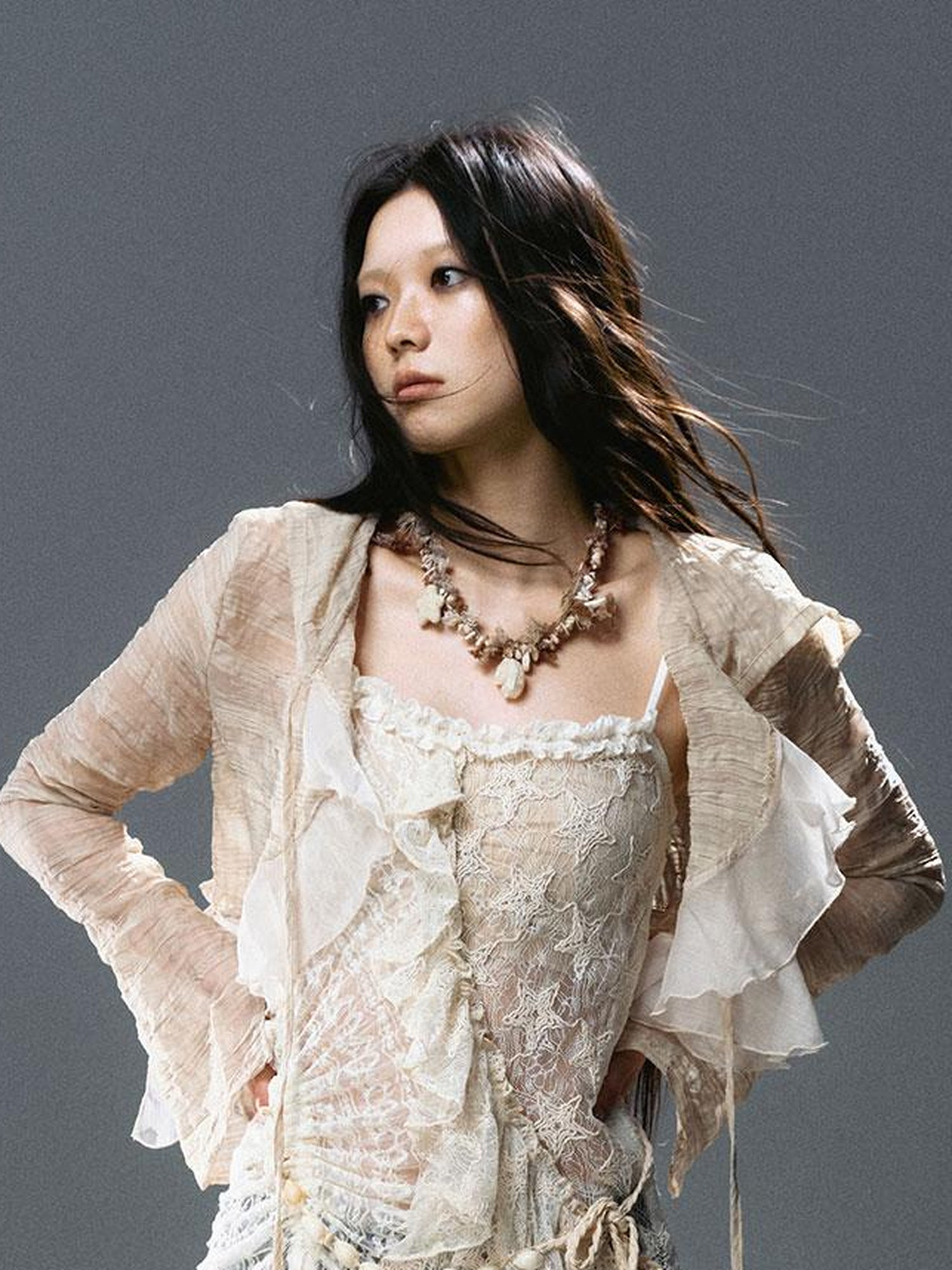 Update c Textured Crinkle Chiffon Hooded Cape
