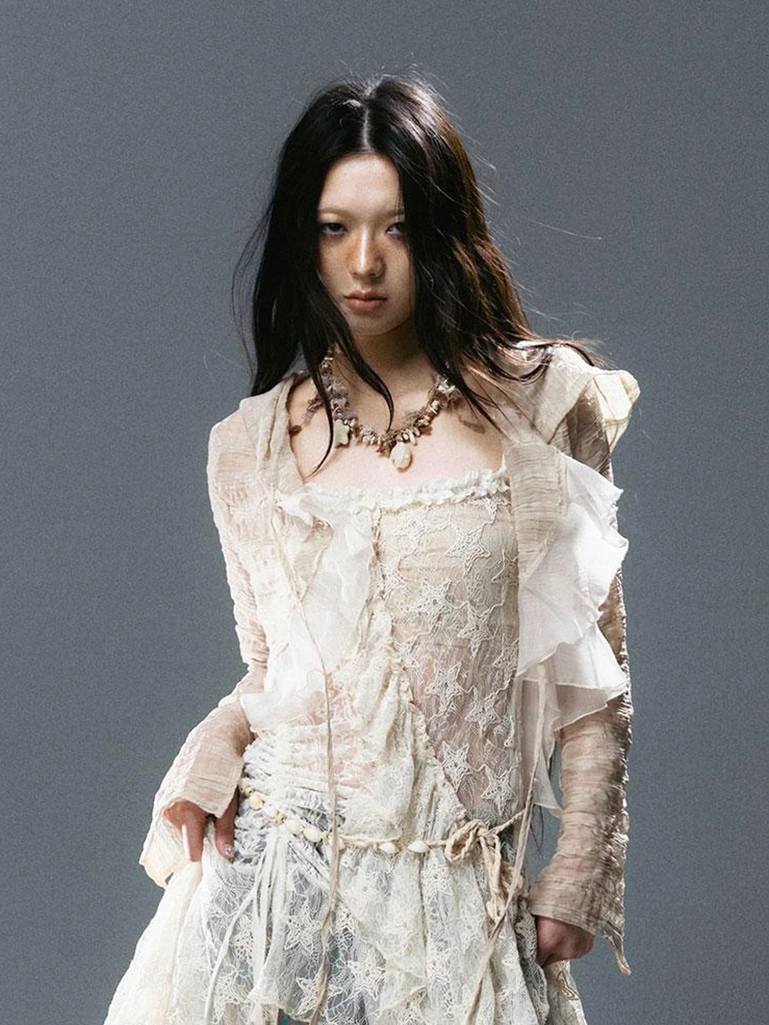 Textured Crinkle Chiffon Hooded Cape