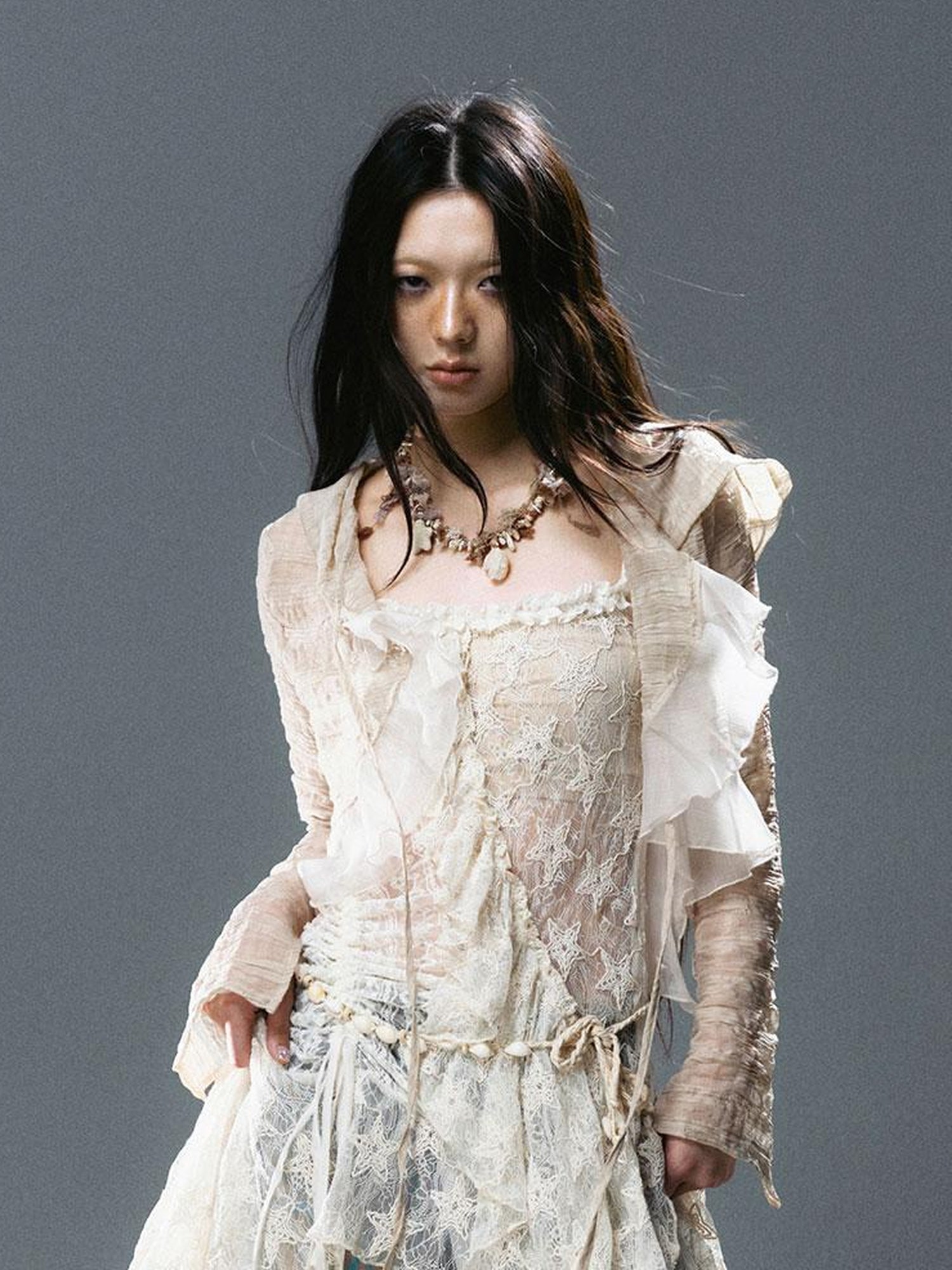 Update c Textured Crinkle Chiffon Hooded Cape