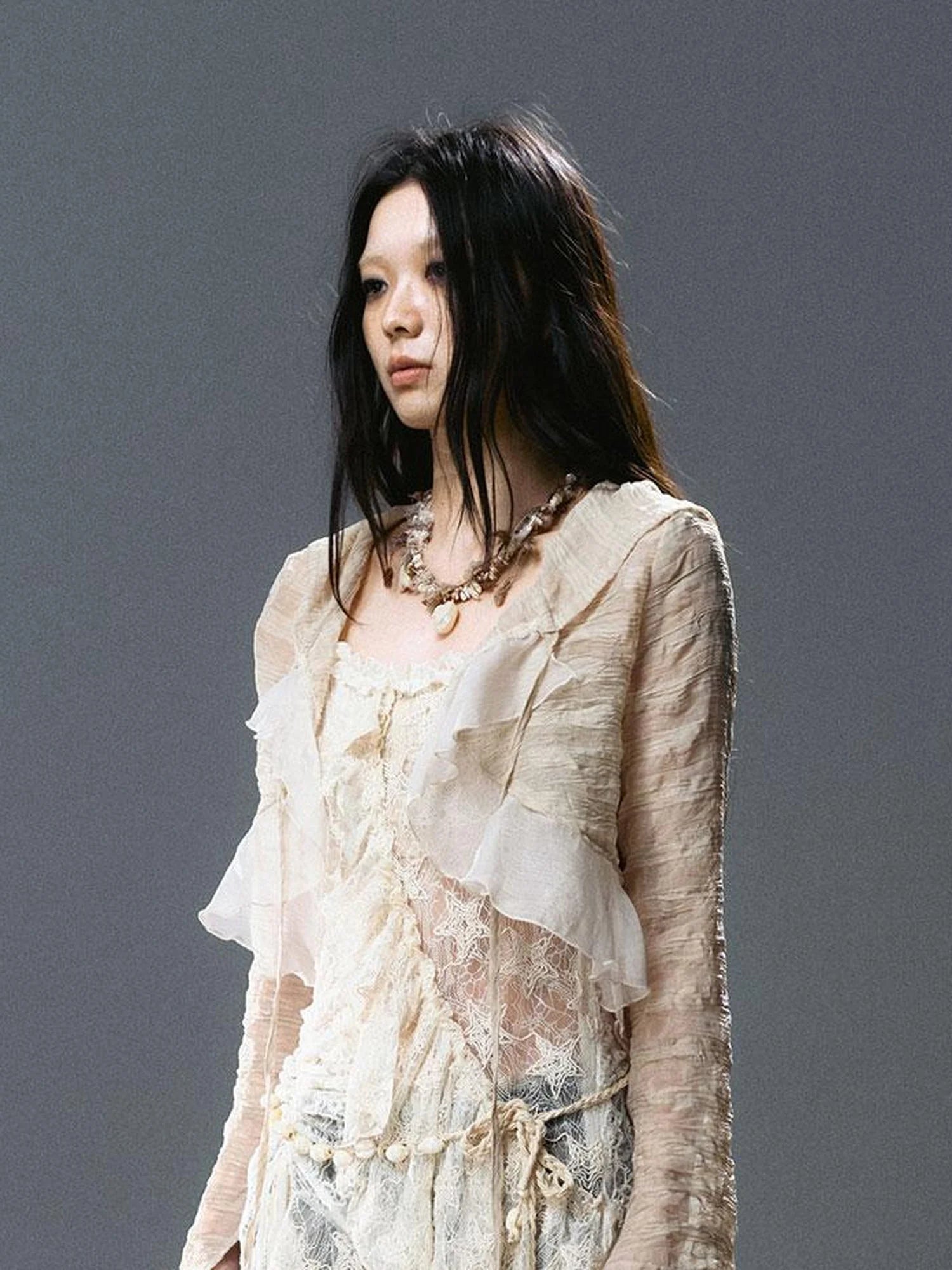 Textured Crinkle Chiffon Hooded Cape