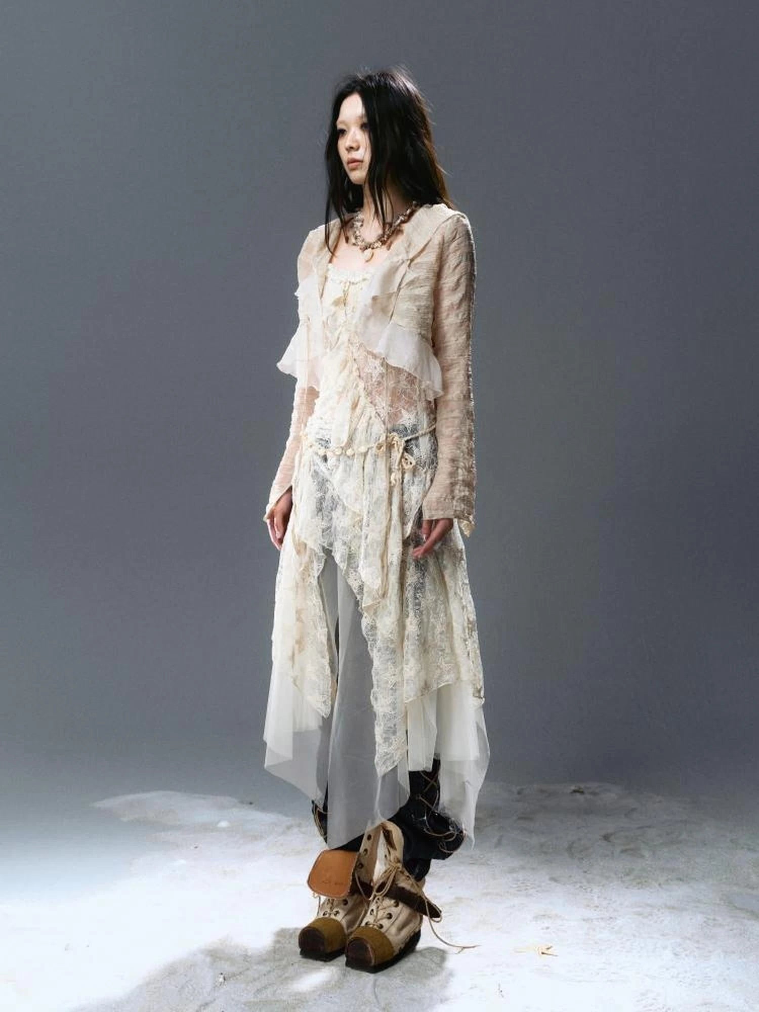 Textured Crinkle Chiffon Hooded Cape