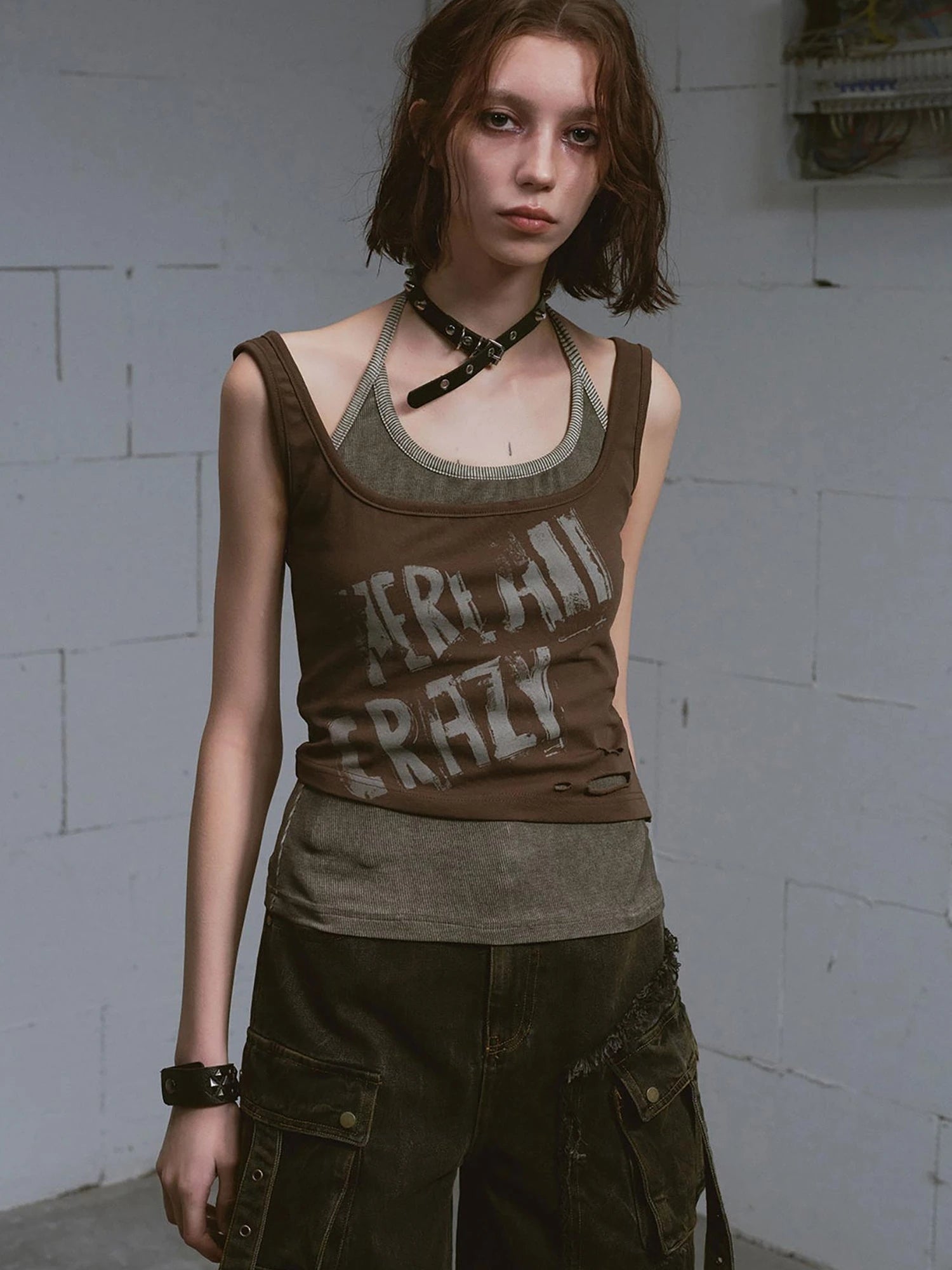 Two Piece Stacked Print Slim Tank Top