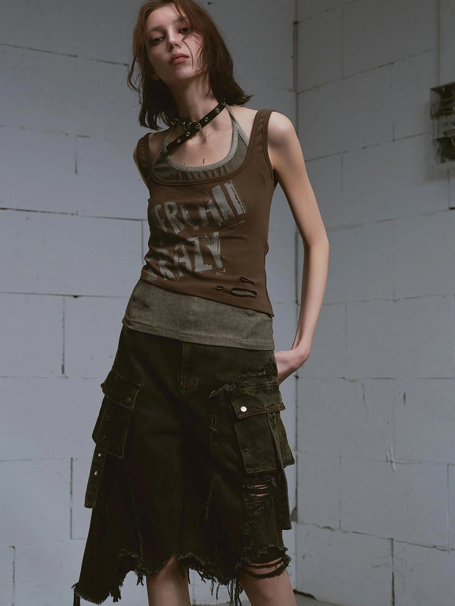 Two Piece Stacked Print Slim Tank Top