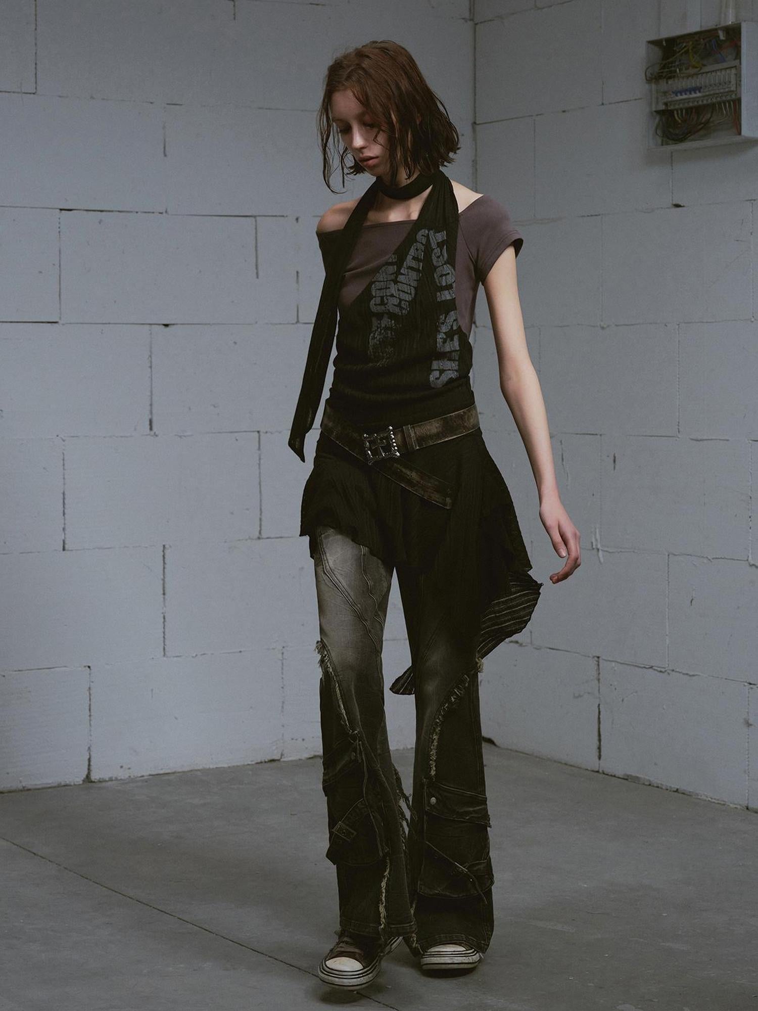Update c Vintage Distressed Flared Jeans