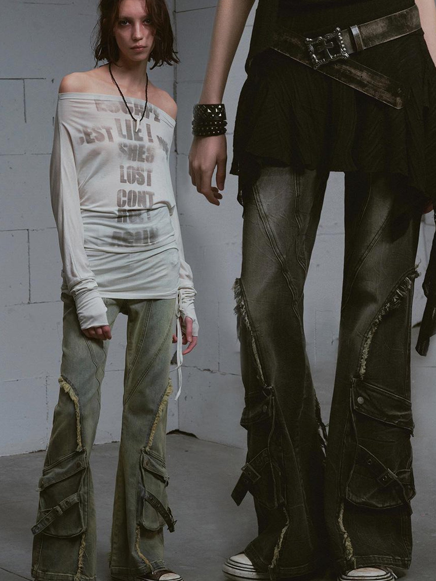 Update c Vintage Distressed Flared Jeans
