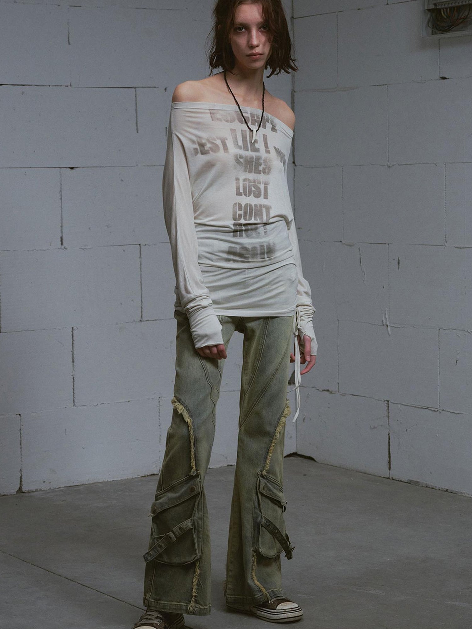 Update c Vintage Distressed Flared Jeans