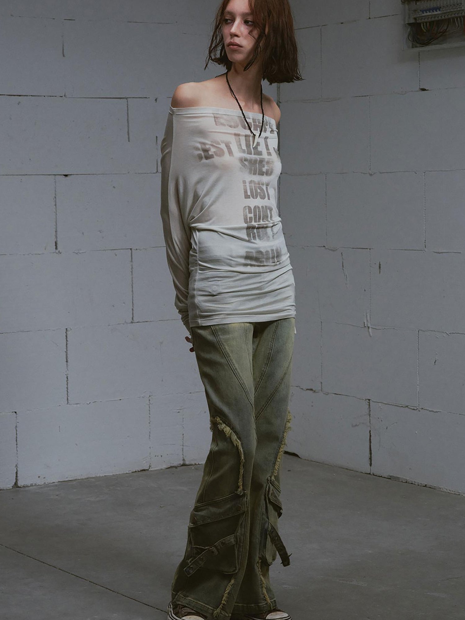 Update c Vintage Distressed Flared Jeans