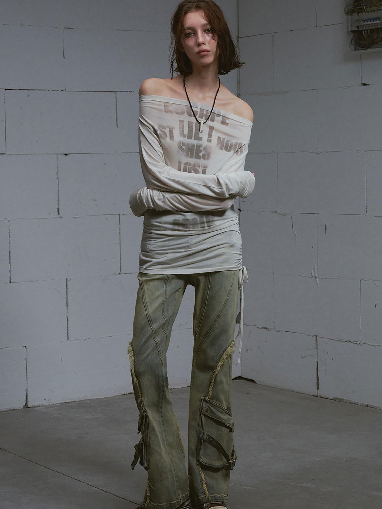 Update c Vintage Distressed Flared Jeans