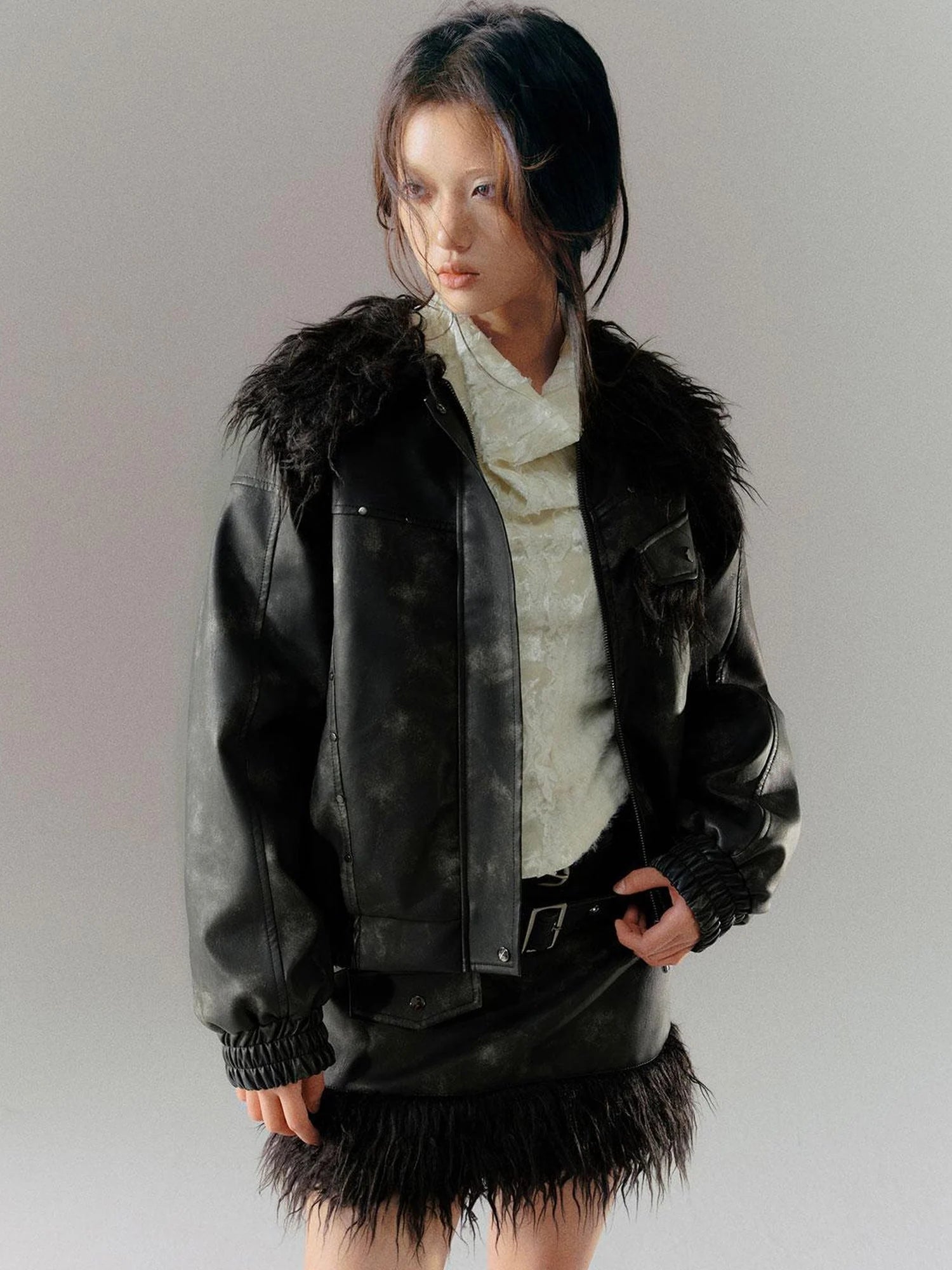 Vintage Punk Leather Patchwork Dyed Skirt