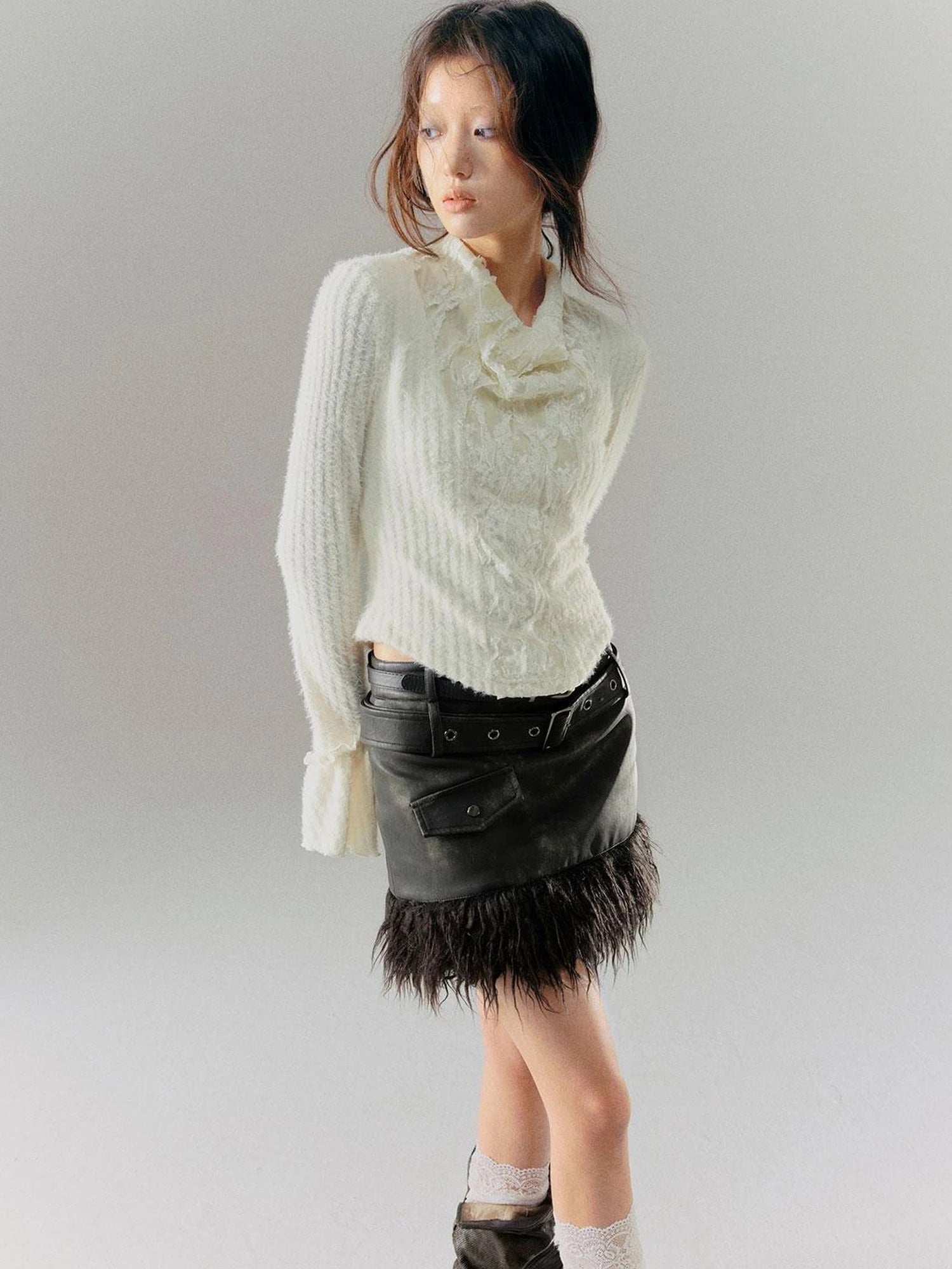 Vintage Punk Leather Patchwork Dyed Skirt