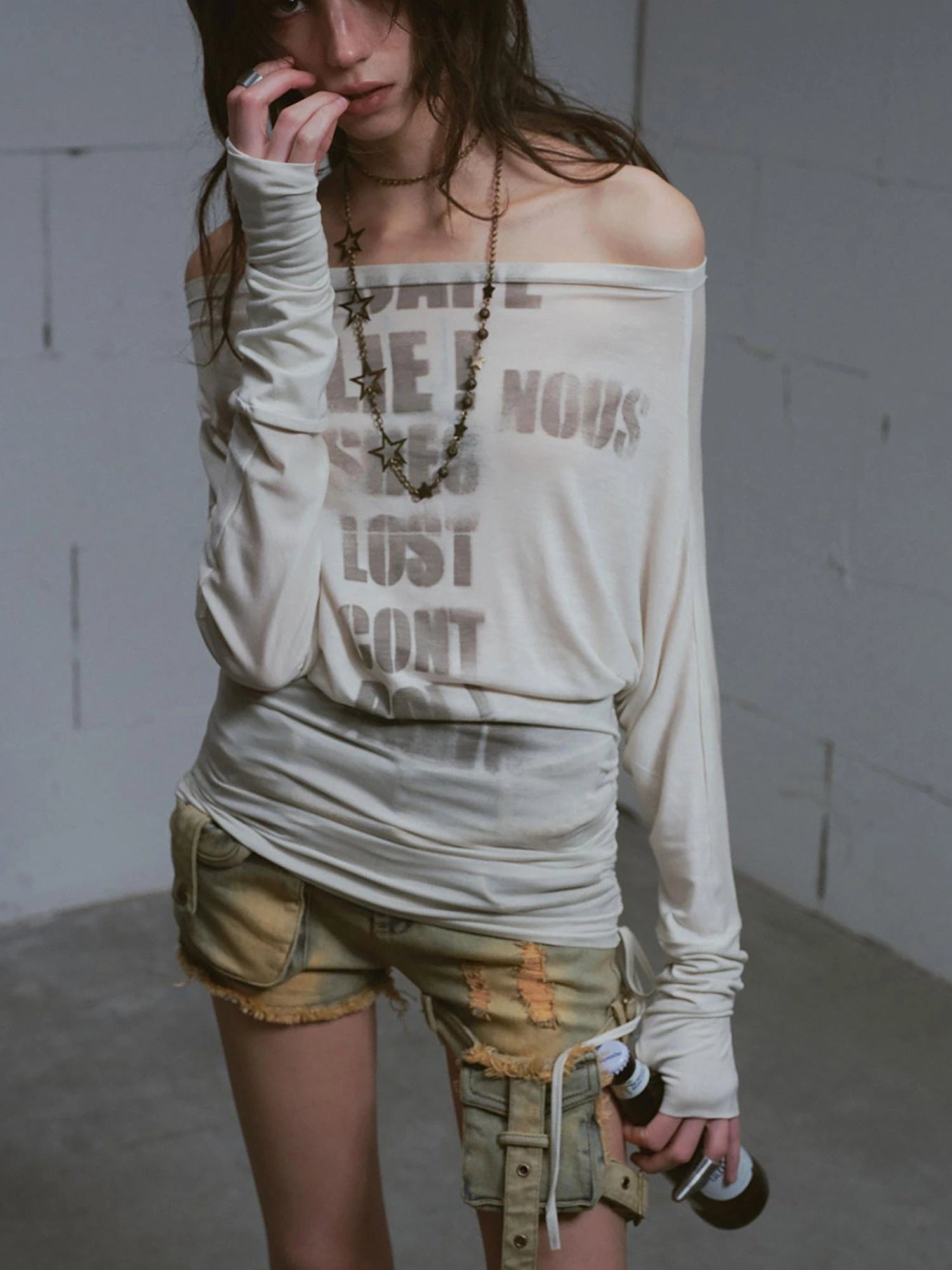 Vintage Washed Blue Green Raw Edge Tie Shorts