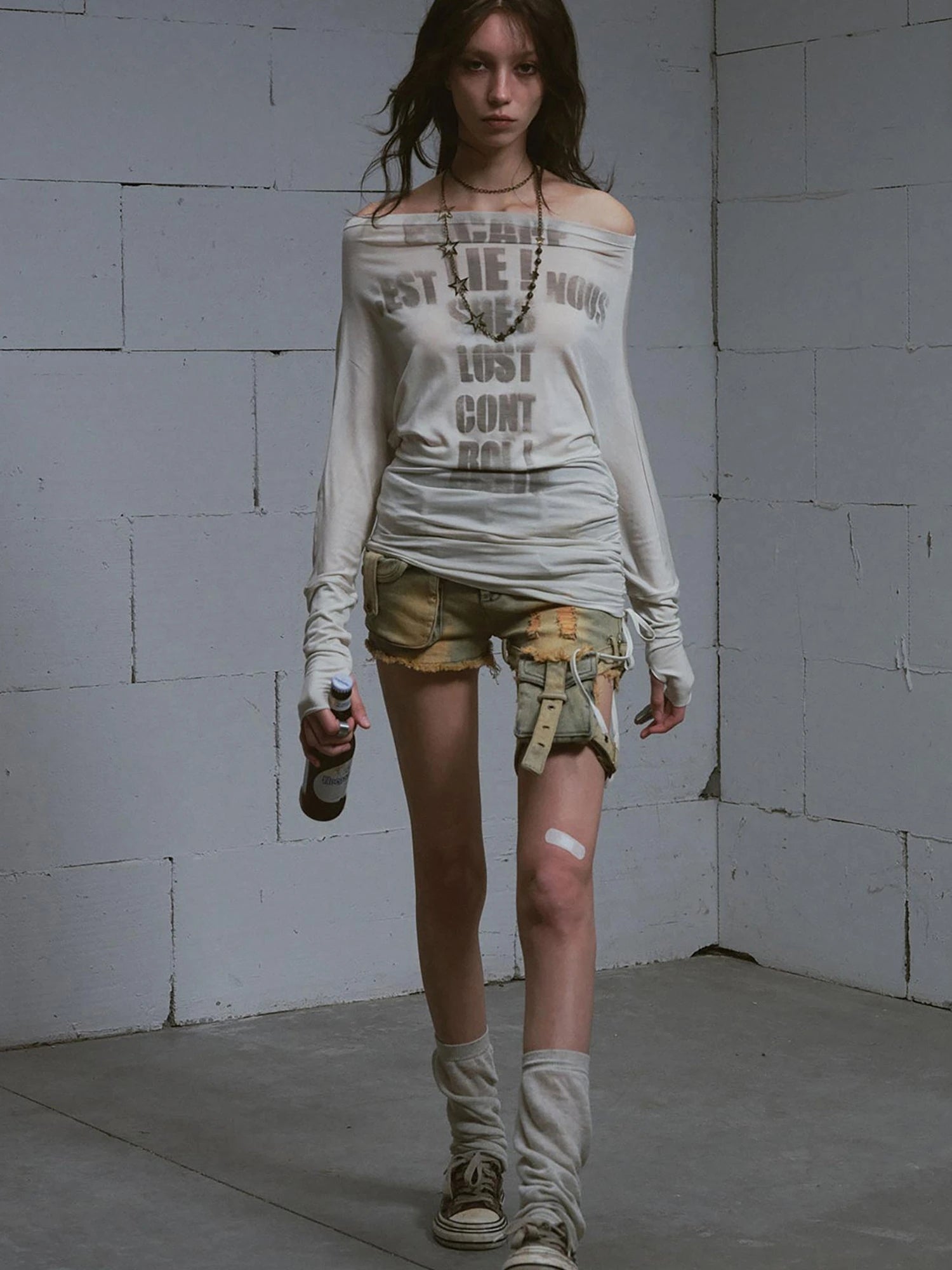 Vintage Washed Blue Green Raw Edge Tie Shorts