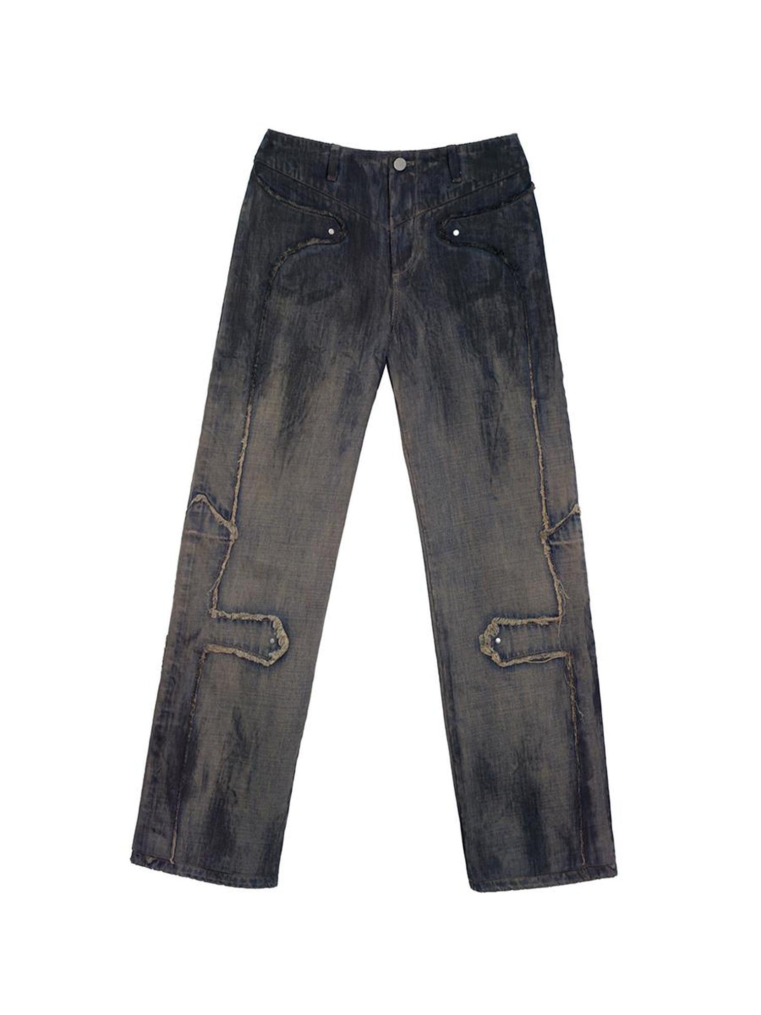 c Vintage Washed Cross Punk Denim Jeans