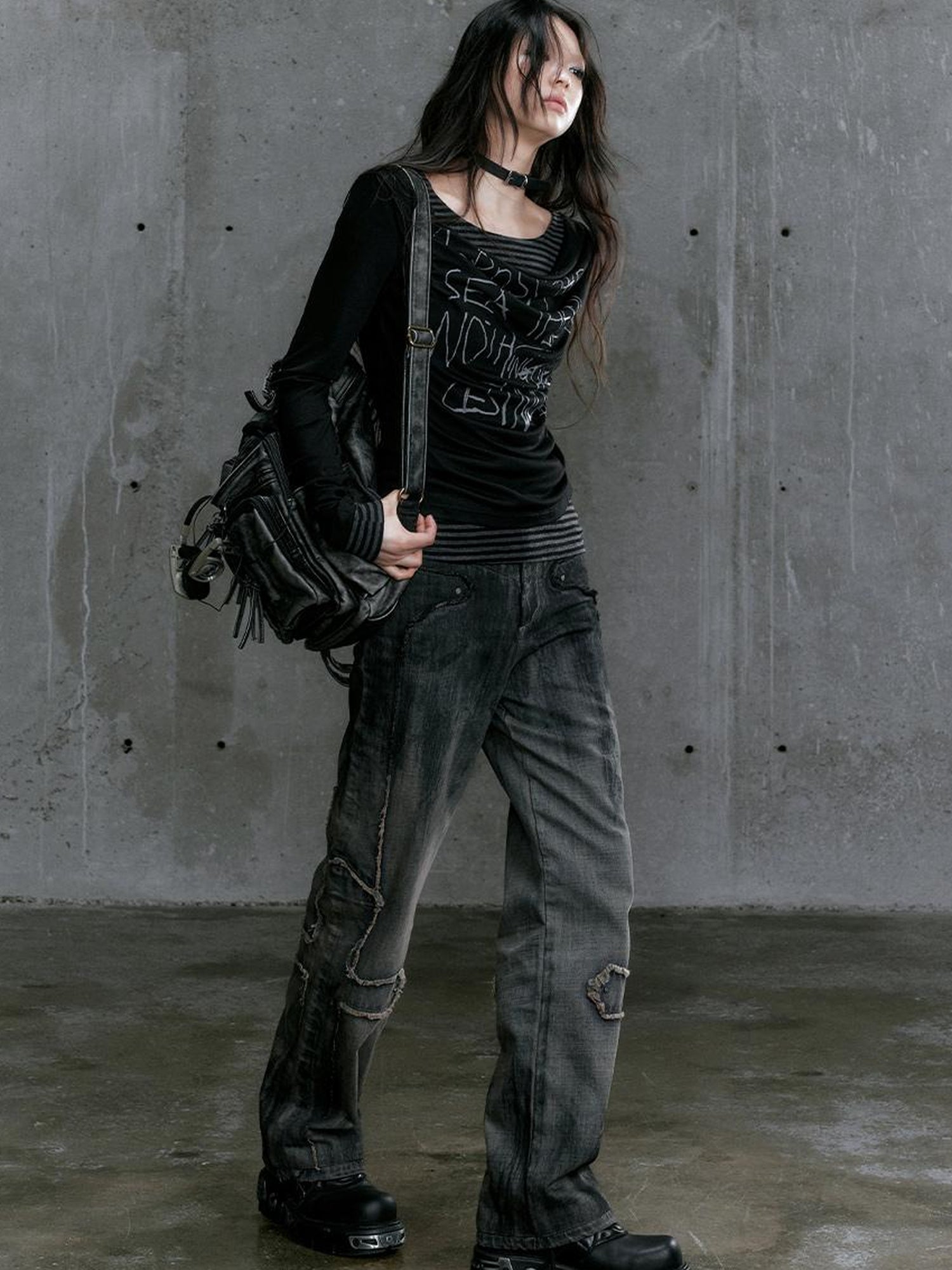 c Vintage Washed Cross Punk Denim Jeans