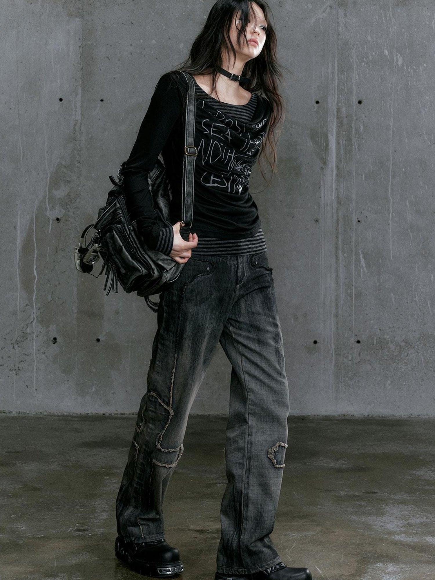 c Vintage Washed Cross Punk Denim Jeans