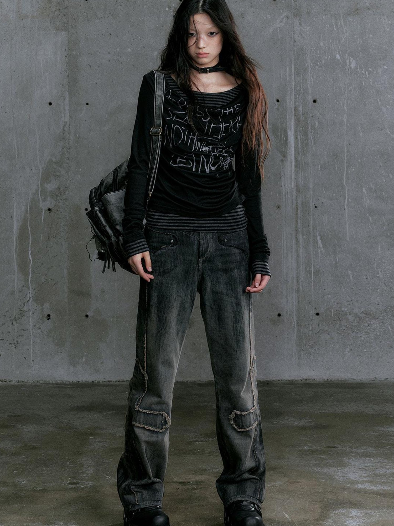 c Vintage Washed Cross Punk Denim Jeans