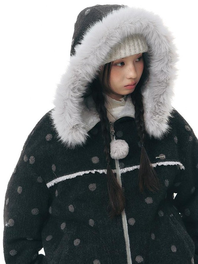 NAPSNAPS Black Polka Dot Reversible Patchwork Hooded Women&
