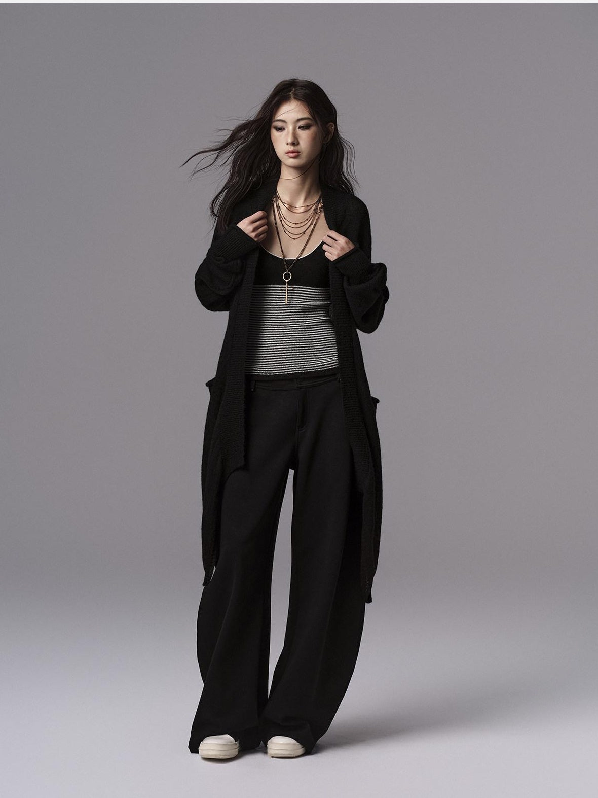 Low pixel Cozy Wool Blend Gothic Oversized Open Front Knit Women Black Cardigans