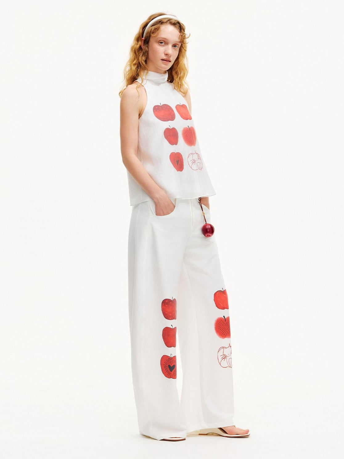 OuttheBlue White Printed Curved Leg Women&