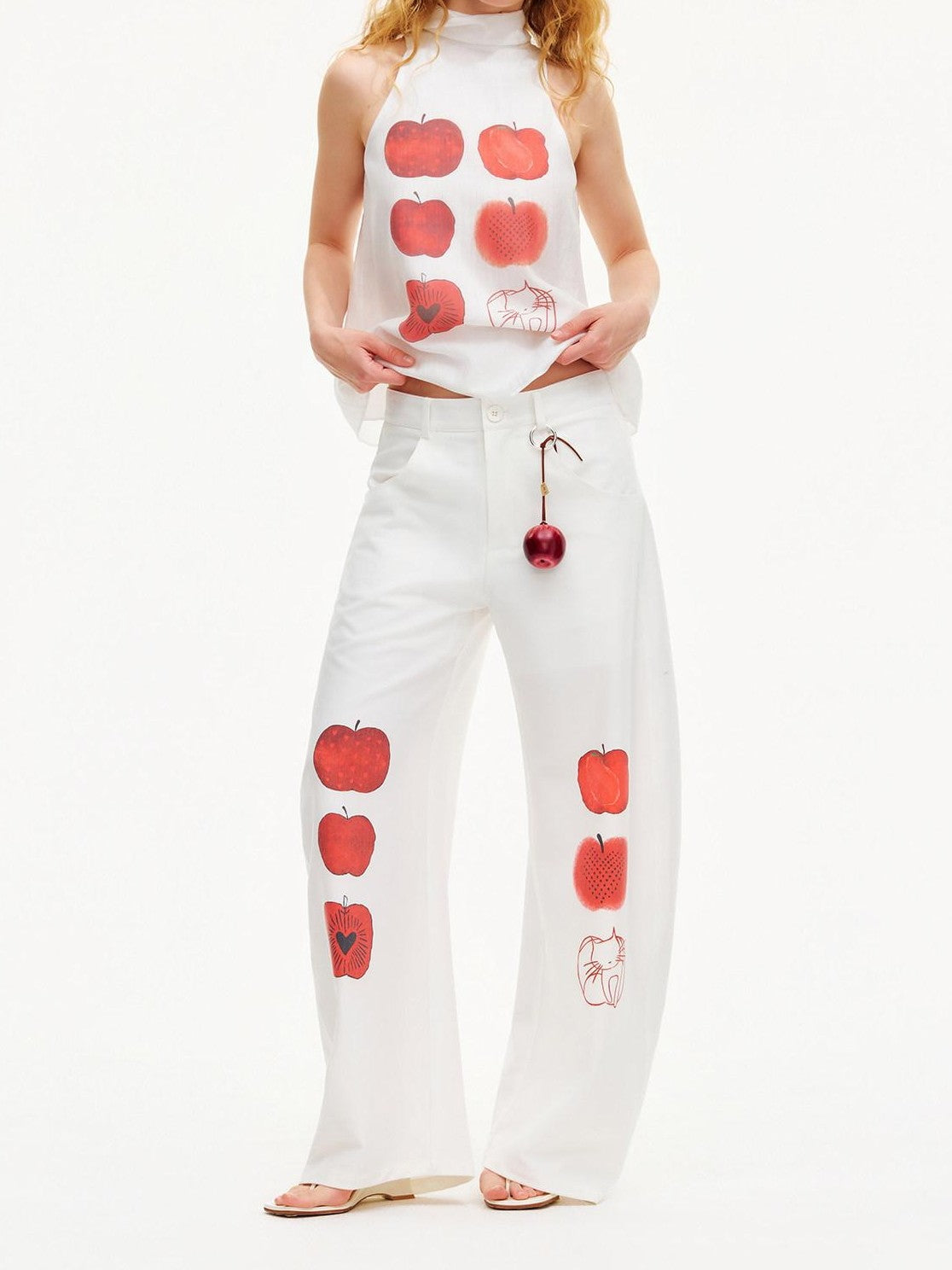 OuttheBlue White Printed Curved Leg Women&