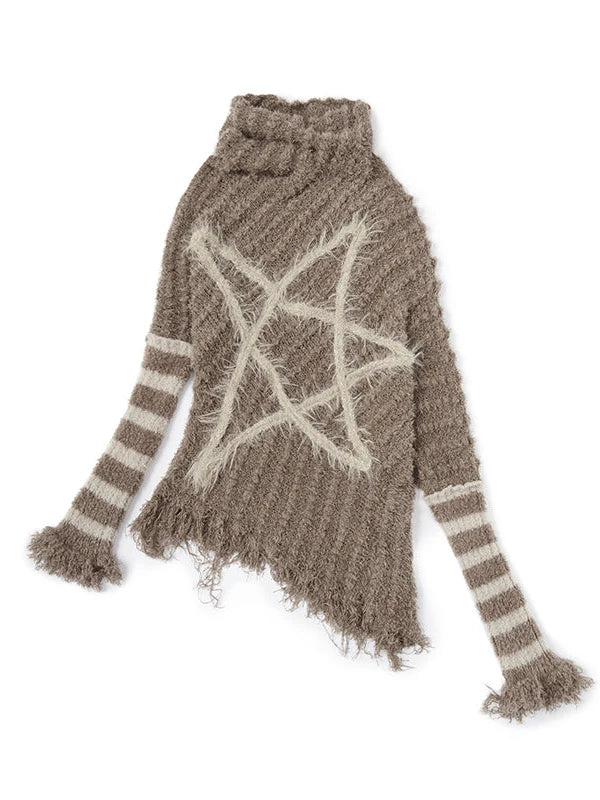 Vintage Punk Star Striped Loose Knit Sweater Women
