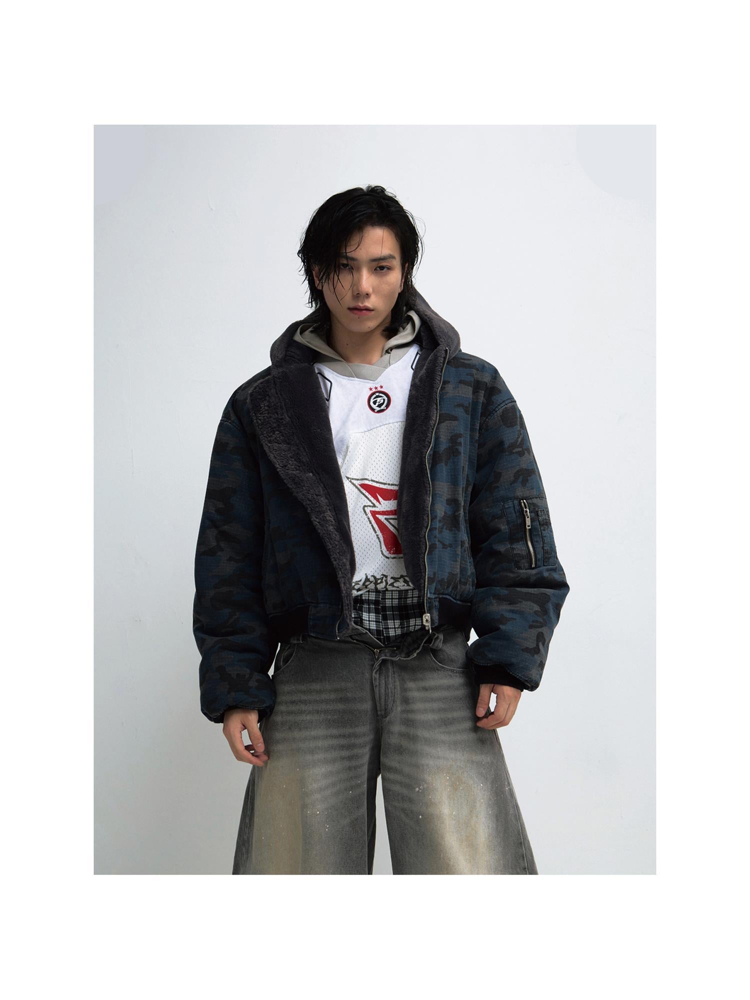 Peoplesense Reversible Camo Hooded Cotton Jacket Thickened Lambswool Fleece