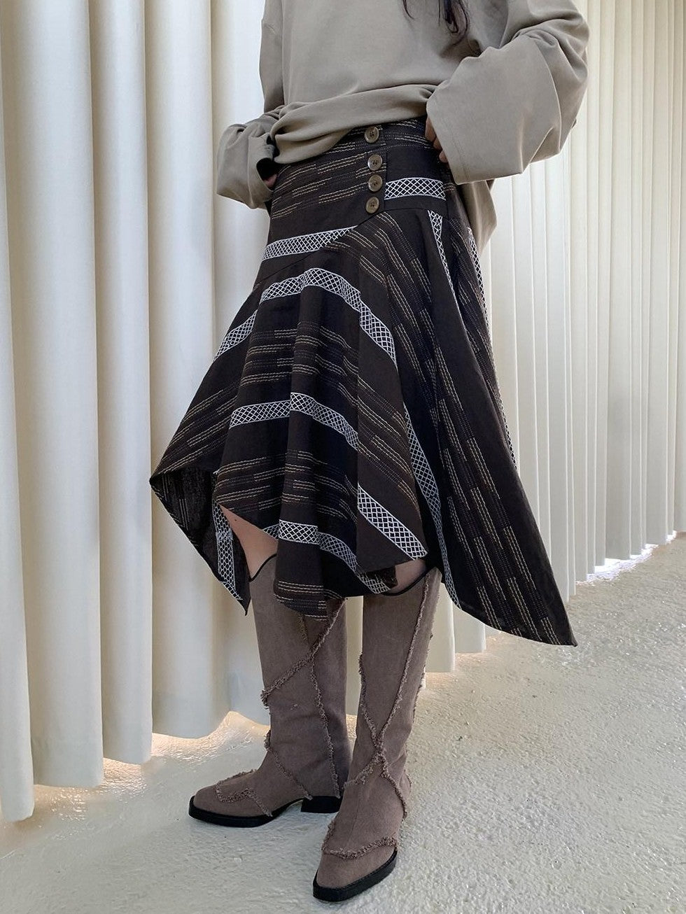 Dorydory Embroidered Striped Asymmetric Long Women&