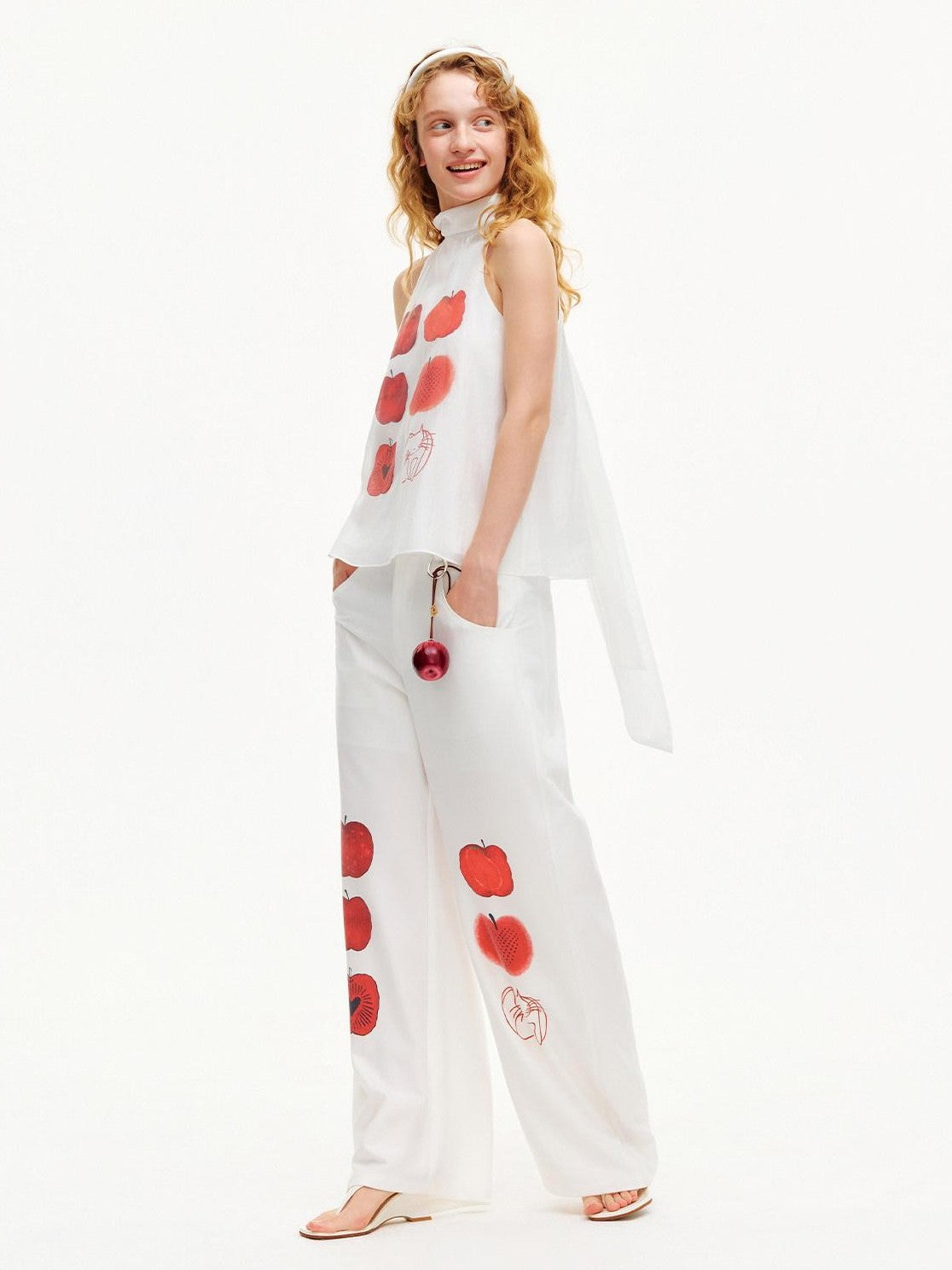 OuttheBlue White Printed Curved Leg Women&